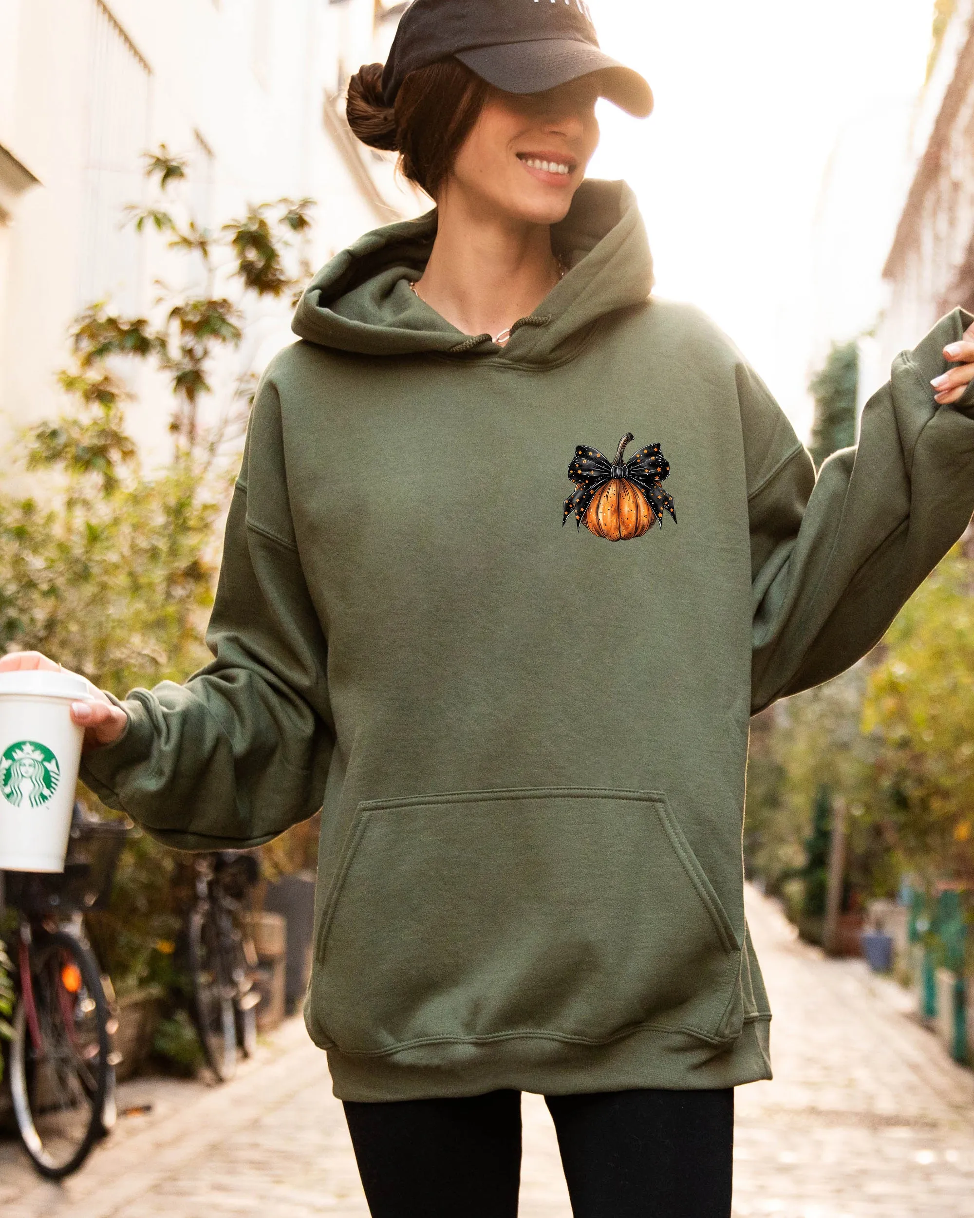 Halloween Pumpkin, Ribbon, Pocket Print, Coquette, Fall, Autumn Hooded Sweatshirt sold by Refinery Number One product image thumbnail 2