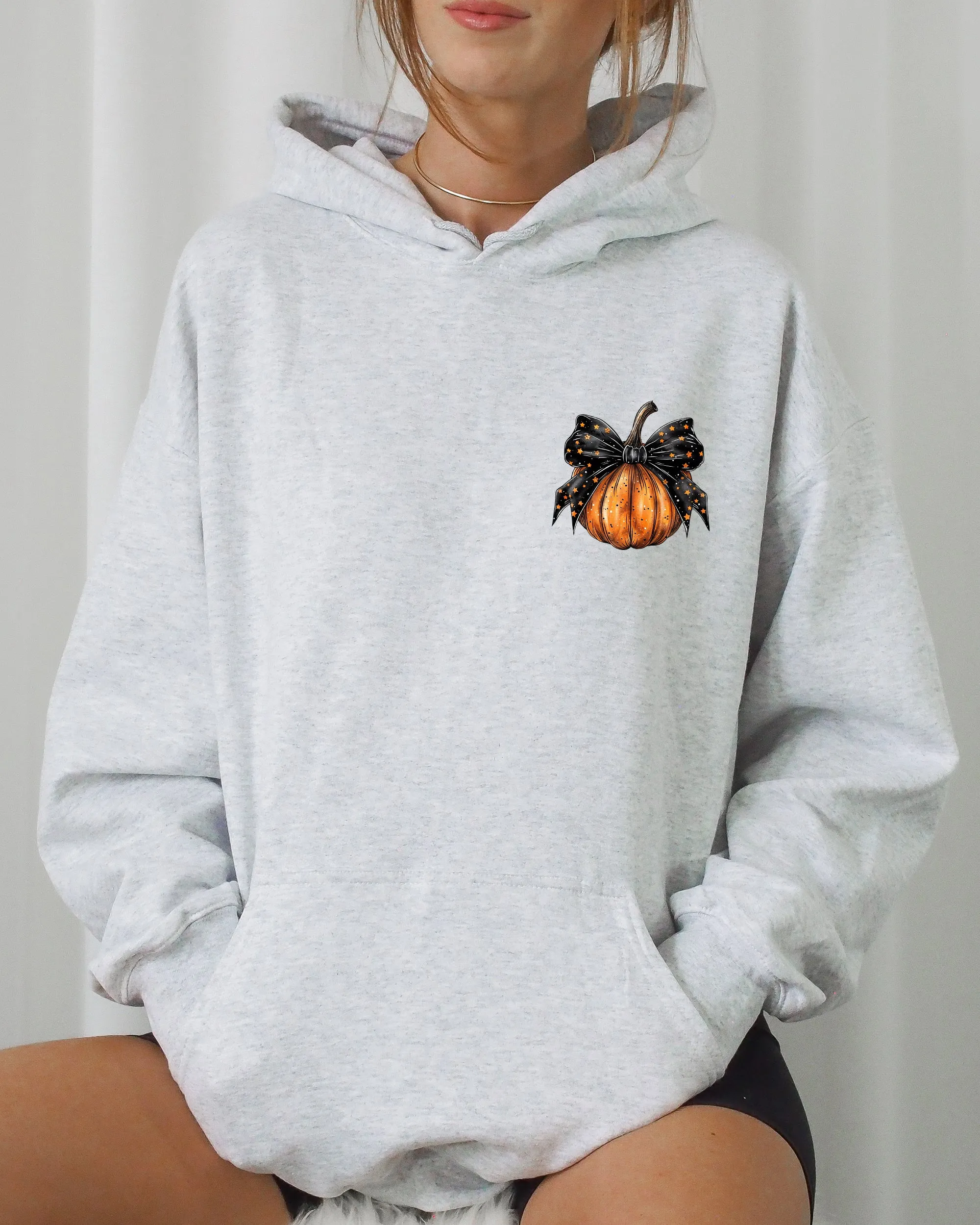 Halloween Pumpkin, Ribbon, Pocket Print, Coquette, Fall, Autumn Hooded Sweatshirt sold by Refinery Number One product image thumbnail 3