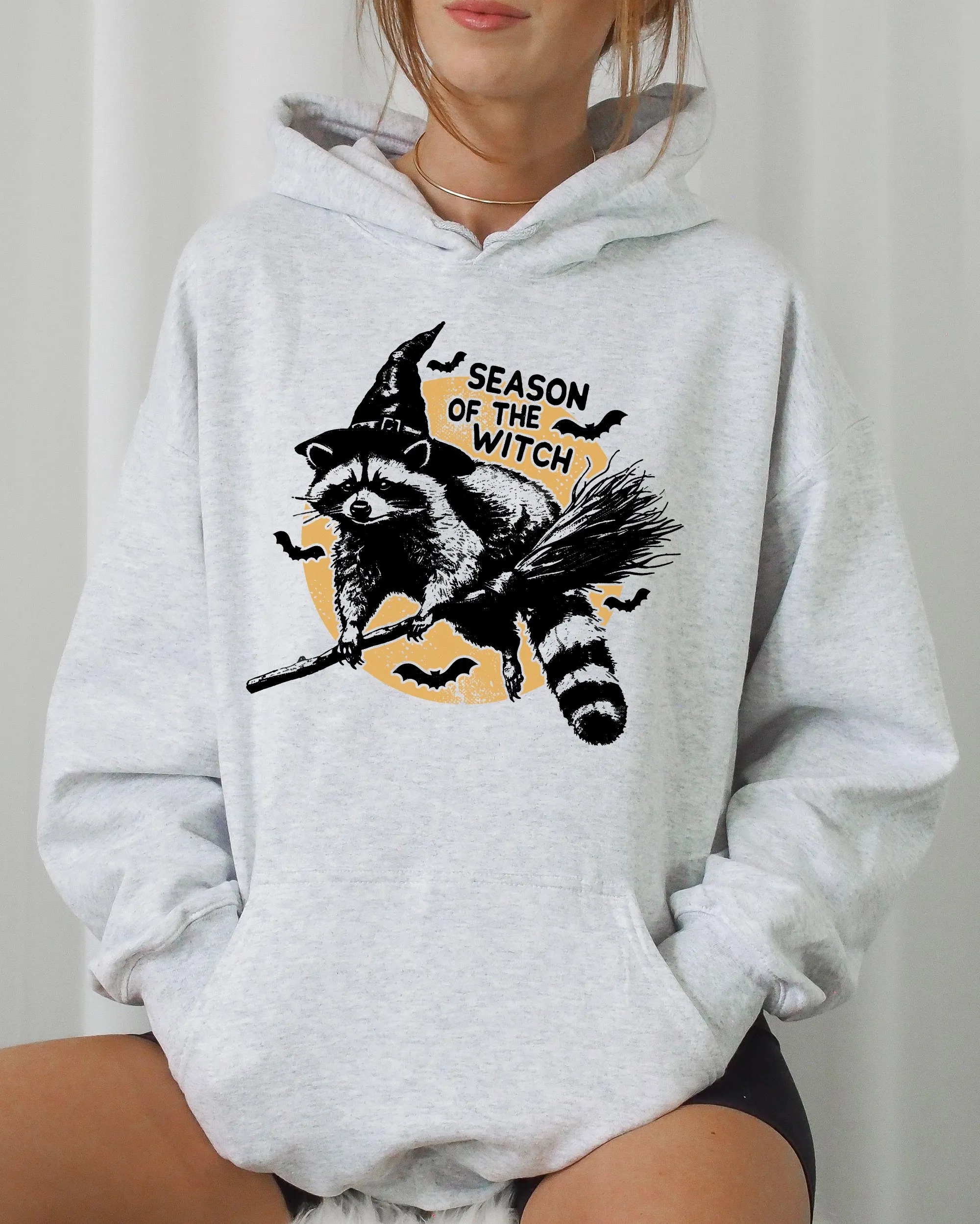 Season Of The Witch, Cute Raccoon, Halloween, Meme, Bats, Moon, Spooky, Feral Hooded Sweatshirt sold by Refinery Number One product image thumbnail 2