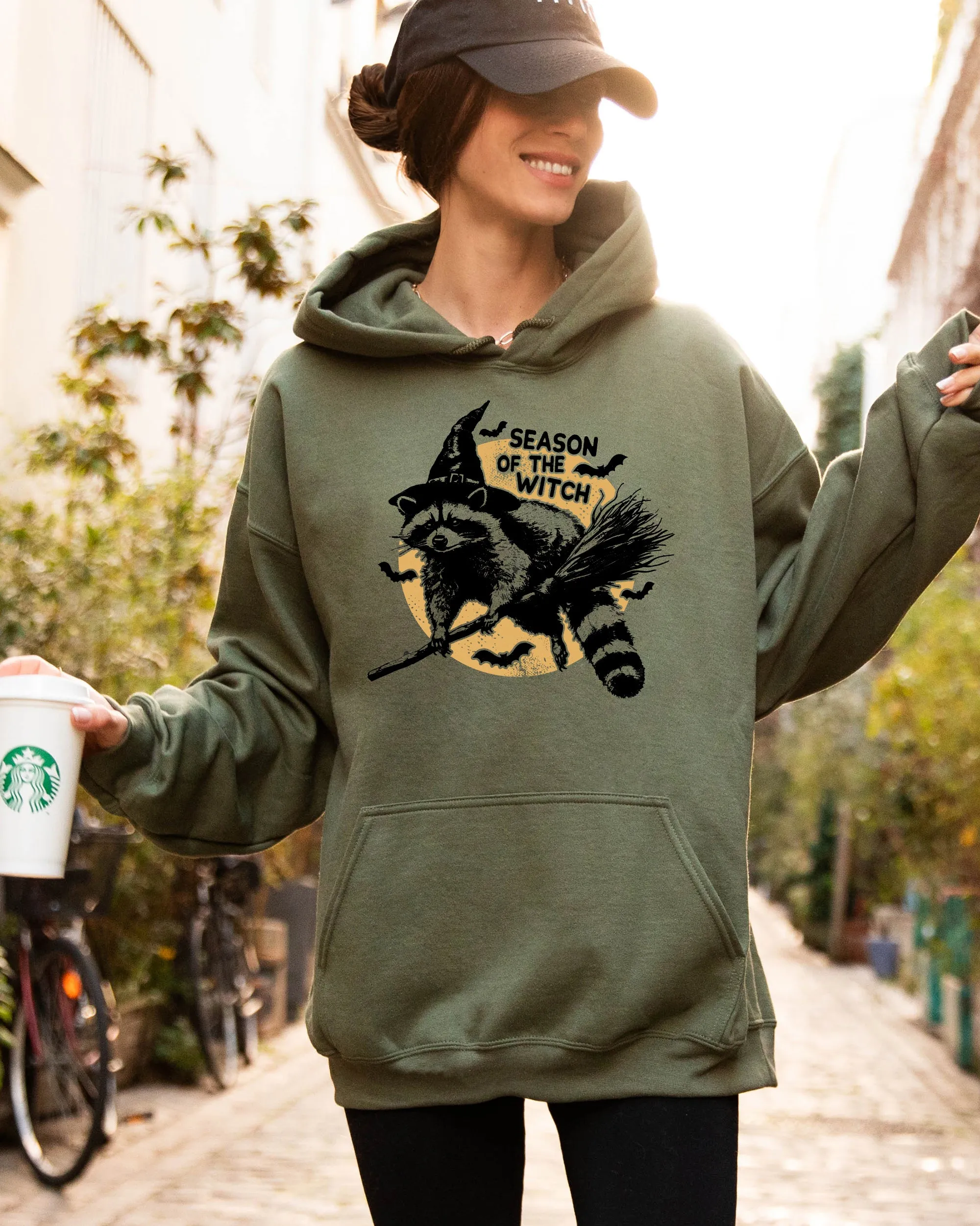 Season Of The Witch, Cute Raccoon, Halloween, Meme, Bats, Moon, Spooky, Feral Hooded Sweatshirt sold by Refinery Number One product image thumbnail 4