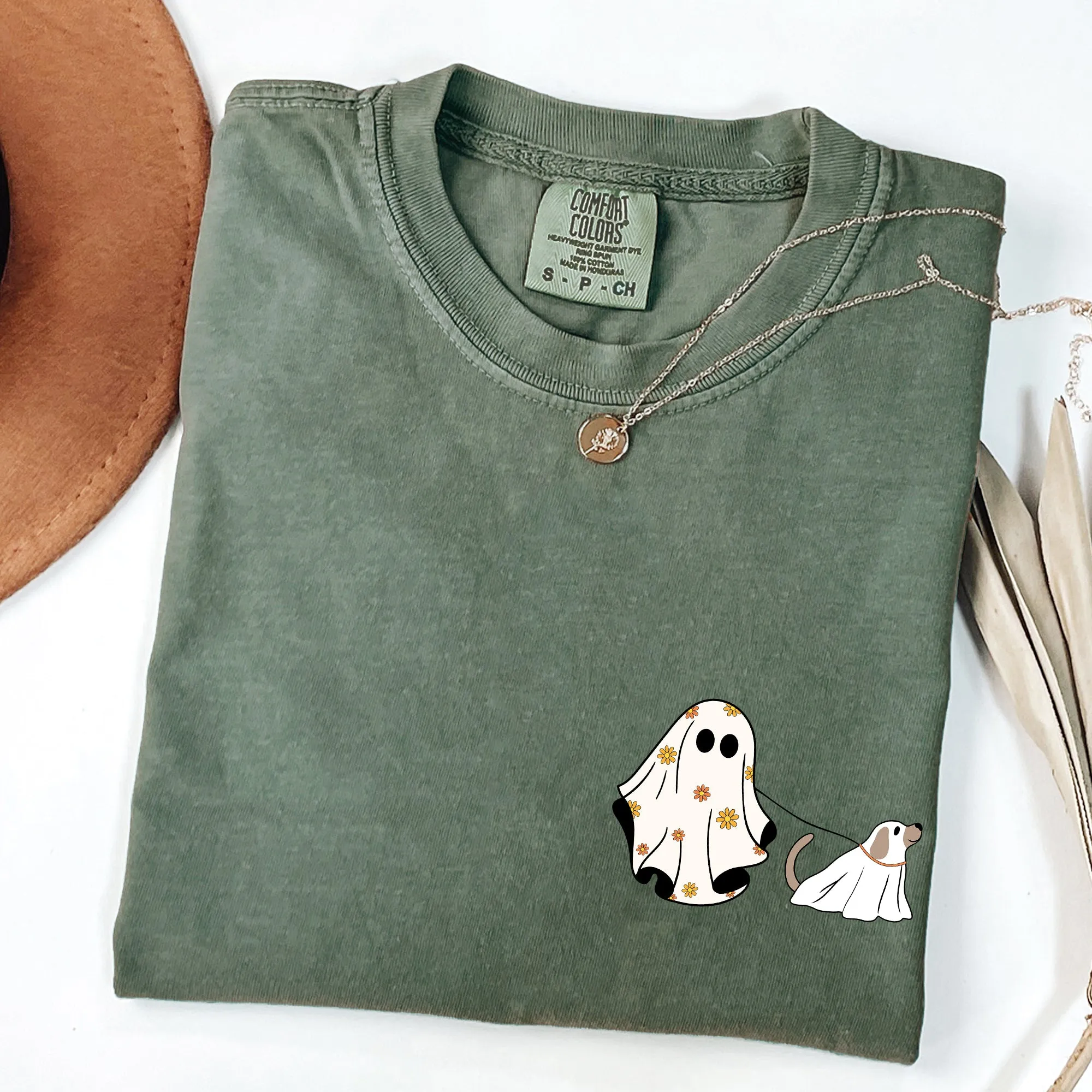 Ghost Walking Dog, Pocket Print, Cute, Animal Lover, Halloween, Cute Shirt Comfort Colors T-Shirt sold by Refinery Number One