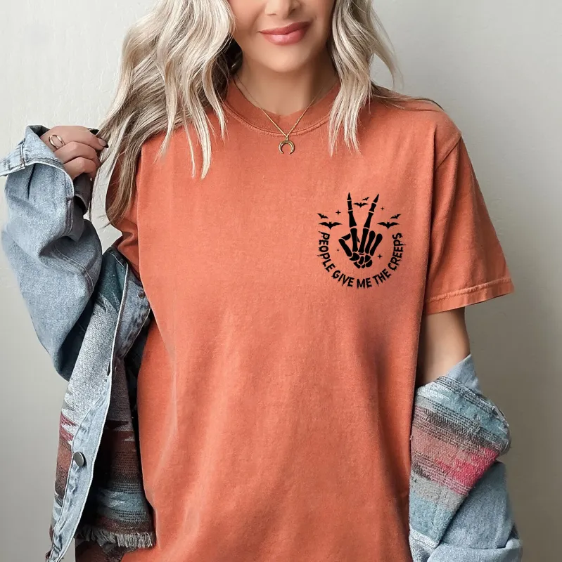People Give Me The Creeps, Pocket Print, Skeleton, Bats, Witch, Halloween, Spooky Shirt Comfort Colors T-Shirt sold by Refinery Number One