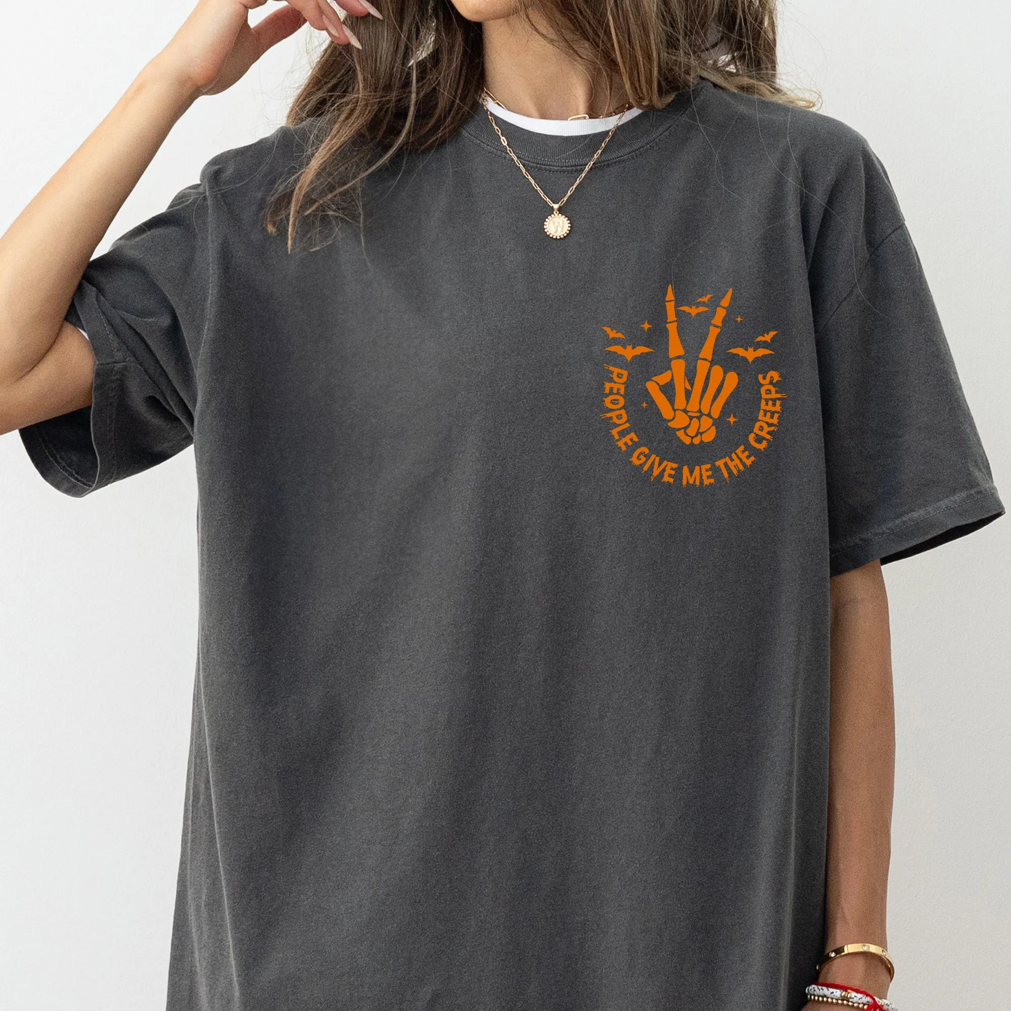 People Give Me The Creeps, Pocket Print, Skeleton, Bats, Witch, Halloween, Spooky Shirt Comfort Colors T-Shirt sold by Refinery Number One product image thumbnail 3