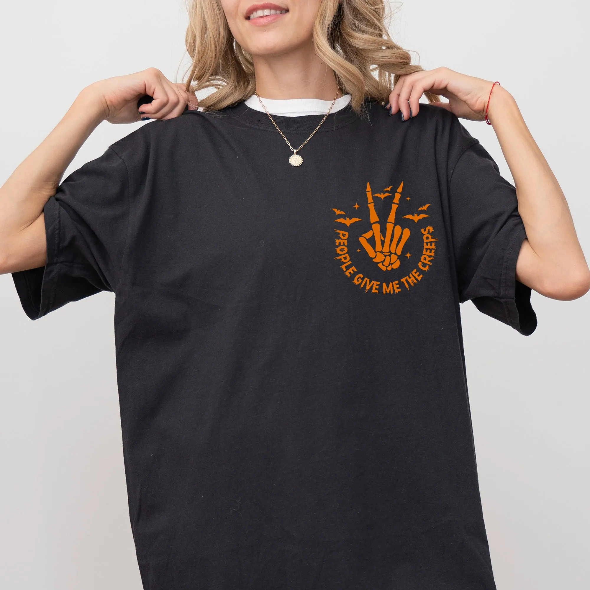 People Give Me The Creeps, Pocket Print, Skeleton, Bats, Witch, Halloween, Spooky Shirt Comfort Colors T-Shirt sold by Refinery Number One product image thumbnail 5