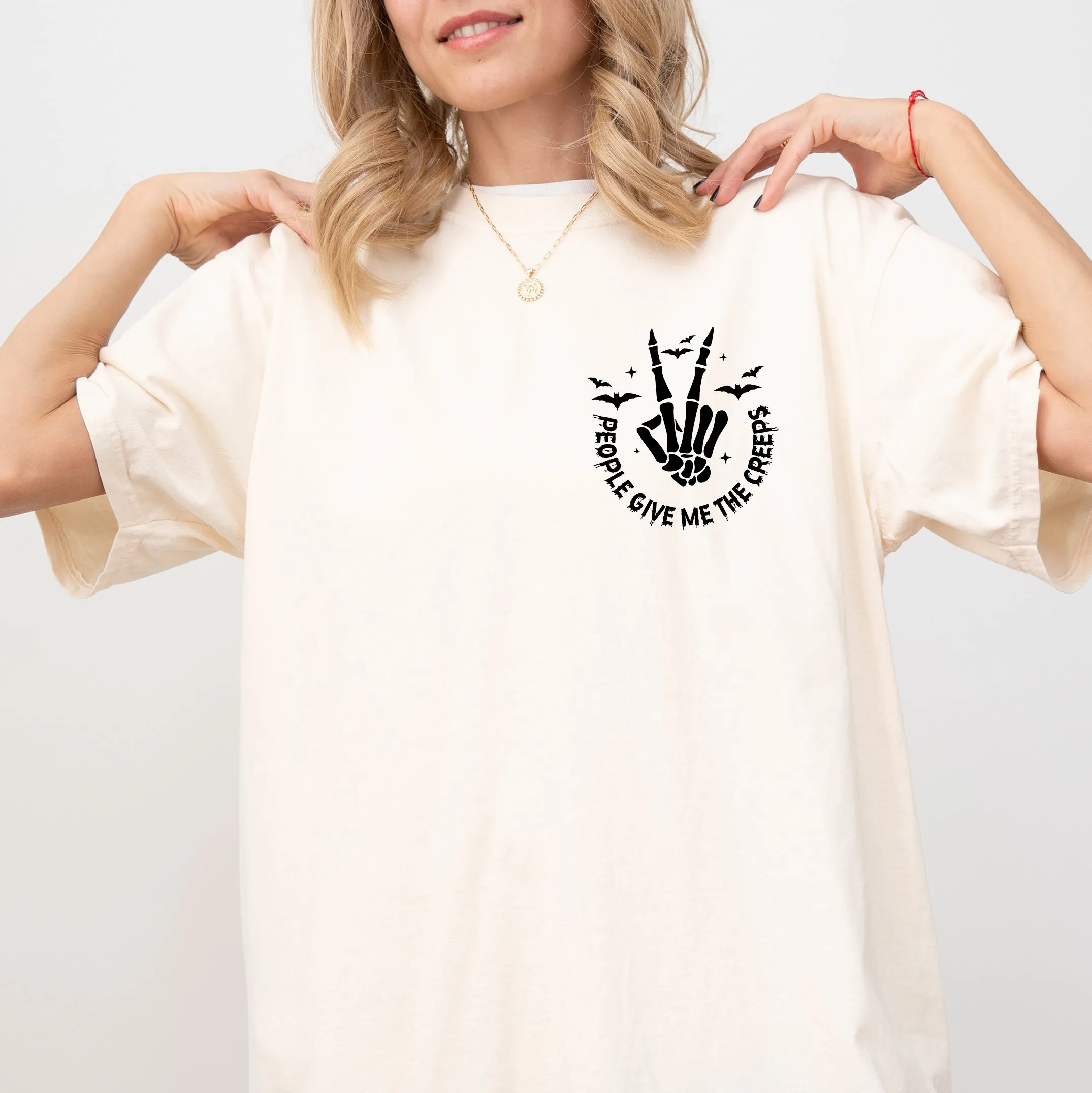 People Give Me The Creeps, Pocket Print, Skeleton, Bats, Witch, Halloween, Spooky Shirt Comfort Colors T-Shirt sold by Refinery Number One product image thumbnail 4