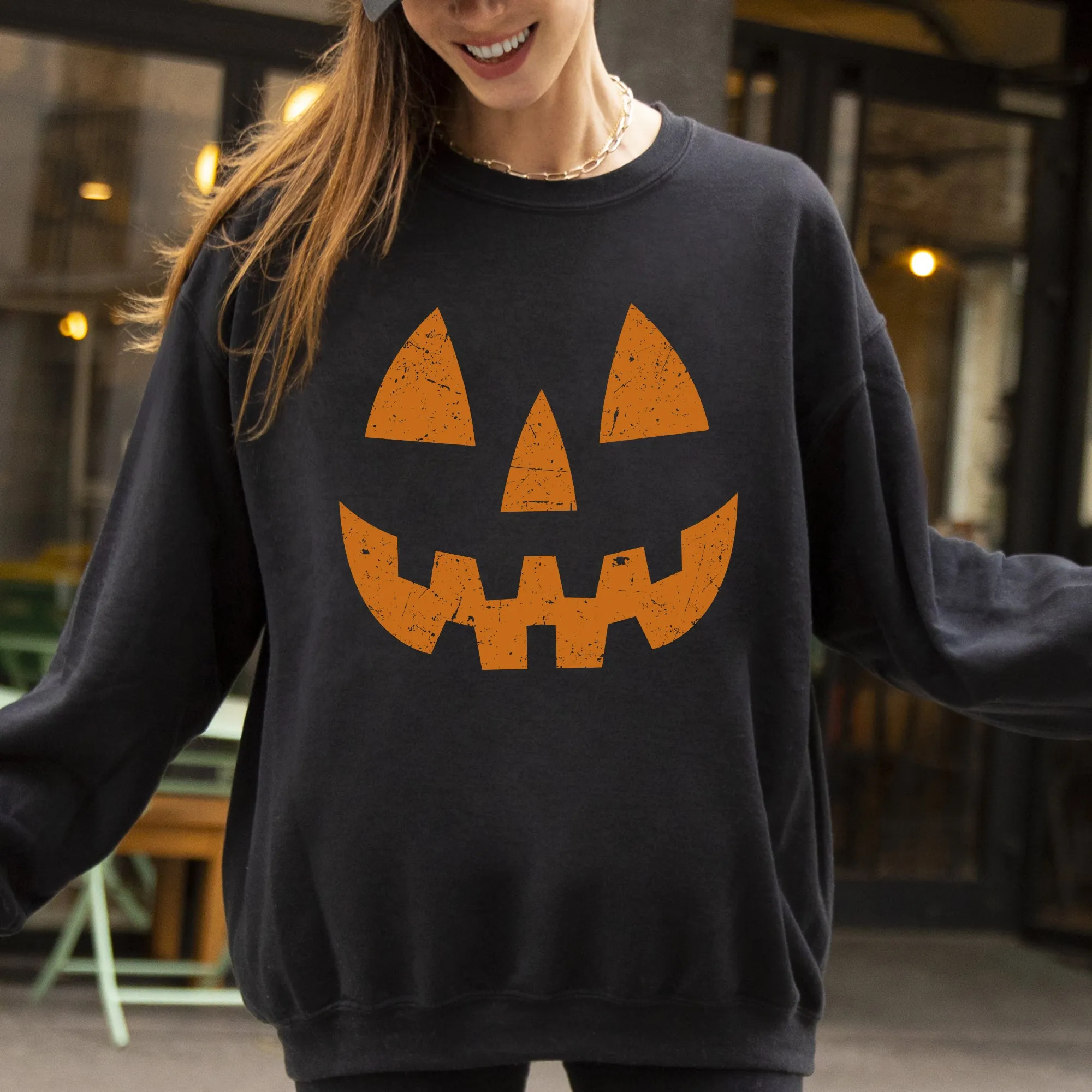 Jack-O-Lantern, Pumpkin, Cute, Halloween, Spooky, Trick Or Treat Costume, Witch Sweatshirt sold by Refinery Number One product image thumbnail 4