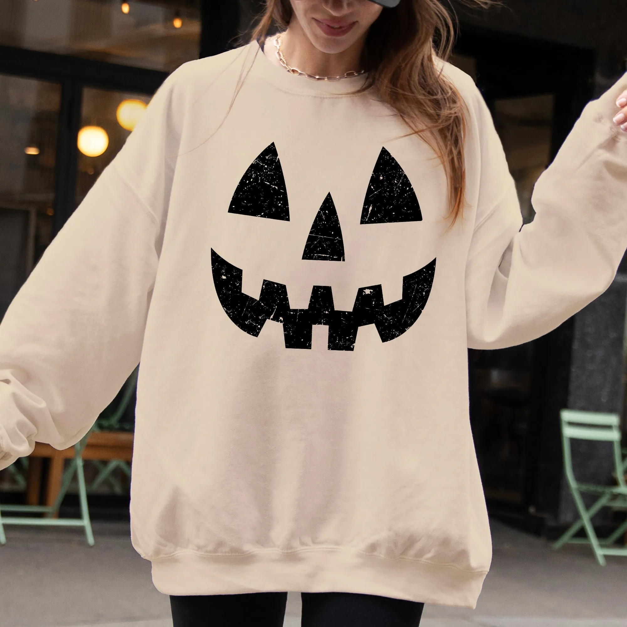 Jack-O-Lantern, Pumpkin, Cute, Halloween, Spooky, Trick Or Treat Costume, Witch Sweatshirt sold by Refinery Number One product image thumbnail 3
