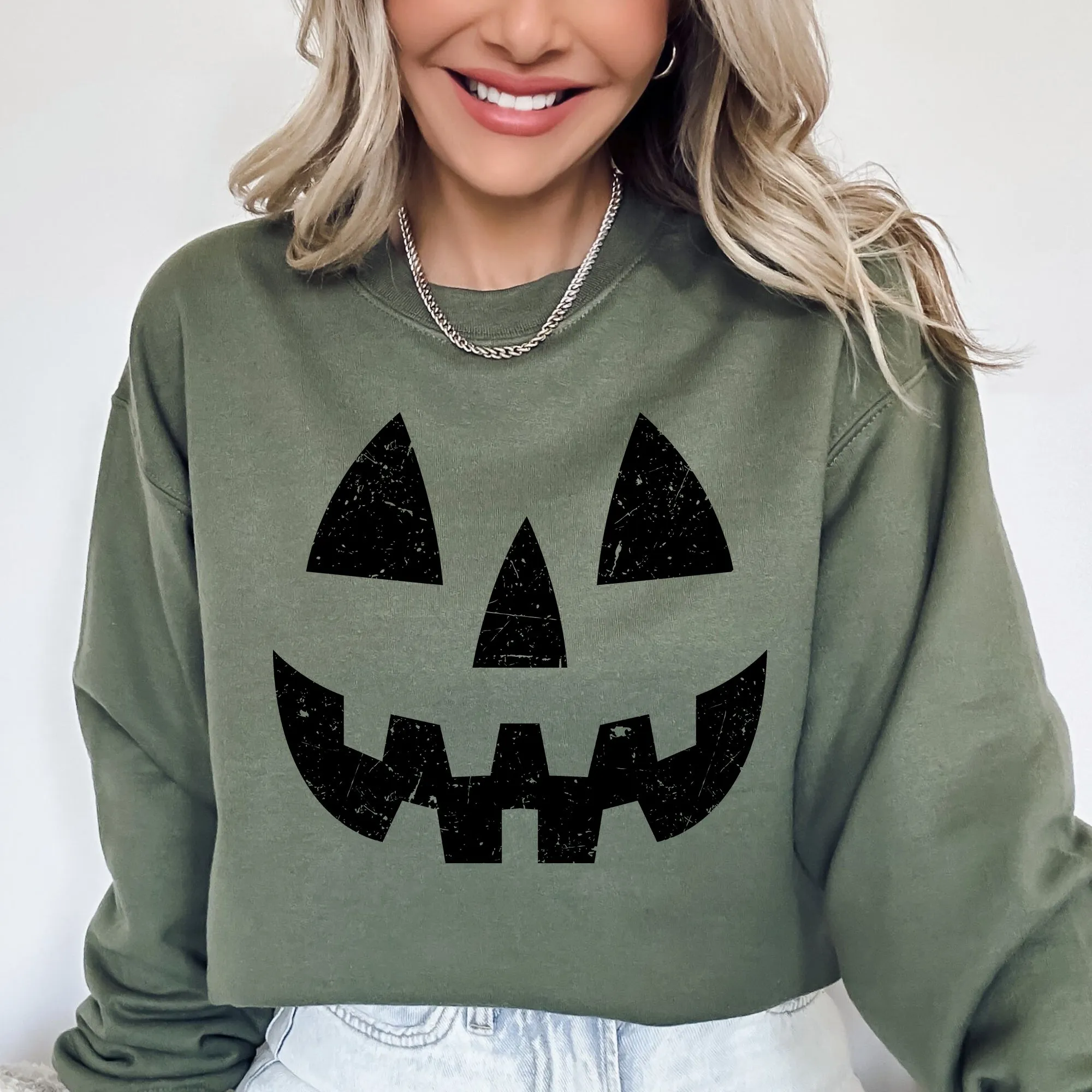 Jack-O-Lantern, Pumpkin, Cute, Halloween, Spooky, Trick Or Treat Costume, Witch Sweatshirt sold by Refinery Number One product image thumbnail 2