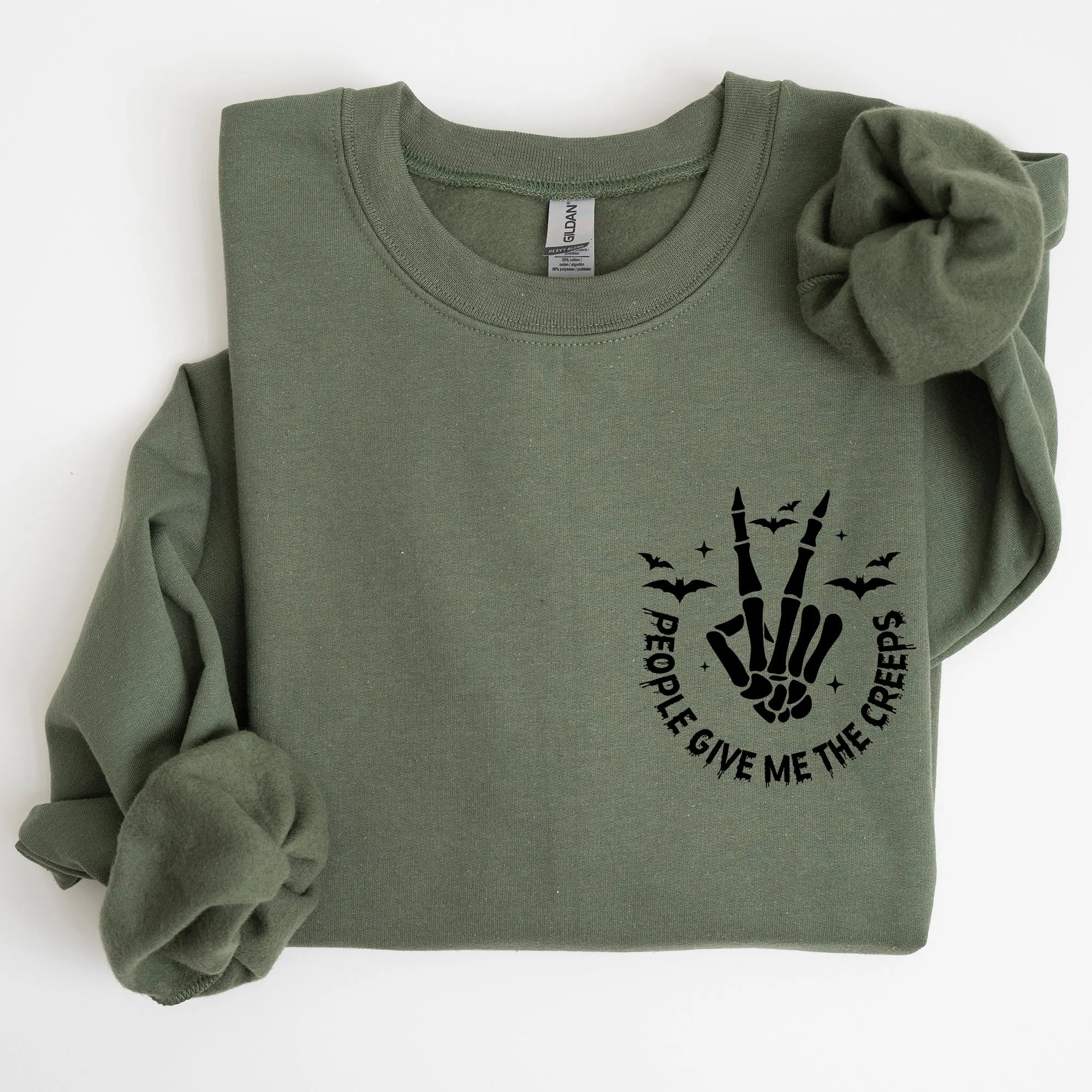 People Give Me The Creeps, Pocket Print, Skeleton, Bats, Witch, Halloween, Spooky Sweatshirt sold by Refinery Number One product image thumbnail 3