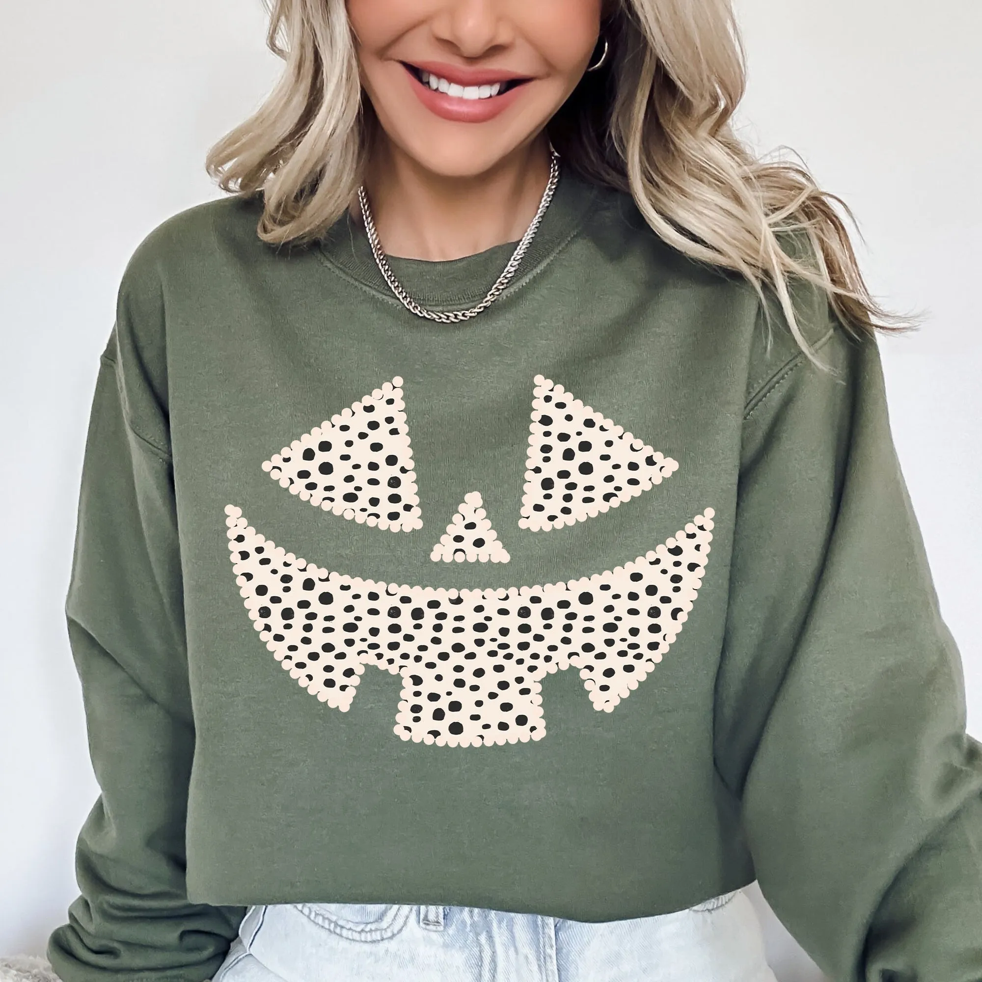 Polka Dot Jack-O-Lantern, Dalmatian, Pumpkin, Cute, Halloween, Spooky, Trick Or Treat Costume, Witch Sweatshirt sold by Refinery Number One product image thumbnail 2