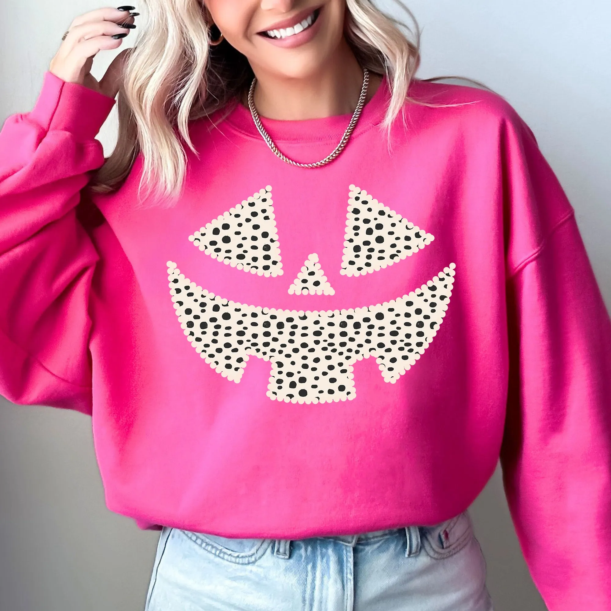 Polka Dot Jack-O-Lantern, Dalmatian, Pumpkin, Cute, Halloween, Spooky, Trick Or Treat Costume, Witch Sweatshirt sold by Refinery Number One product image thumbnail 3