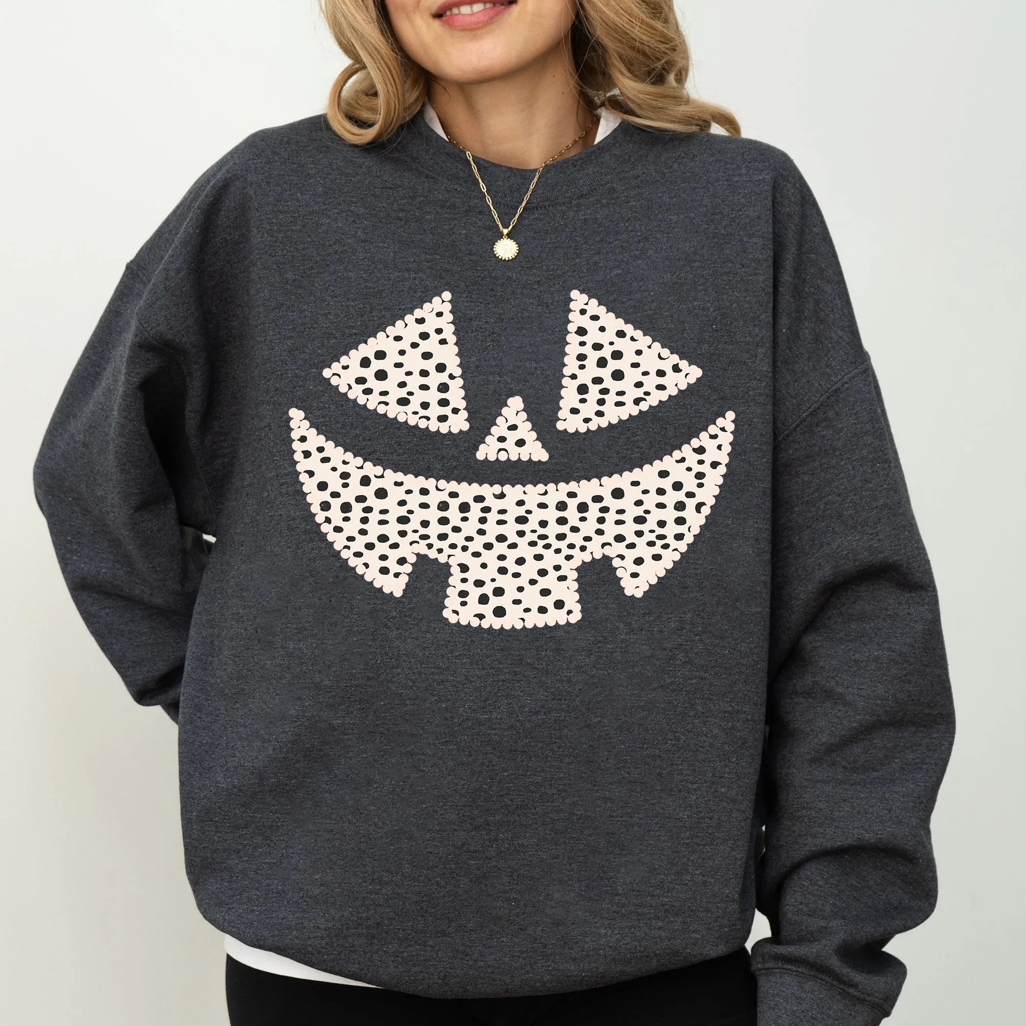 Polka Dot Jack-O-Lantern, Dalmatian, Pumpkin, Cute, Halloween, Spooky, Trick Or Treat Costume, Witch Sweatshirt sold by Refinery Number One