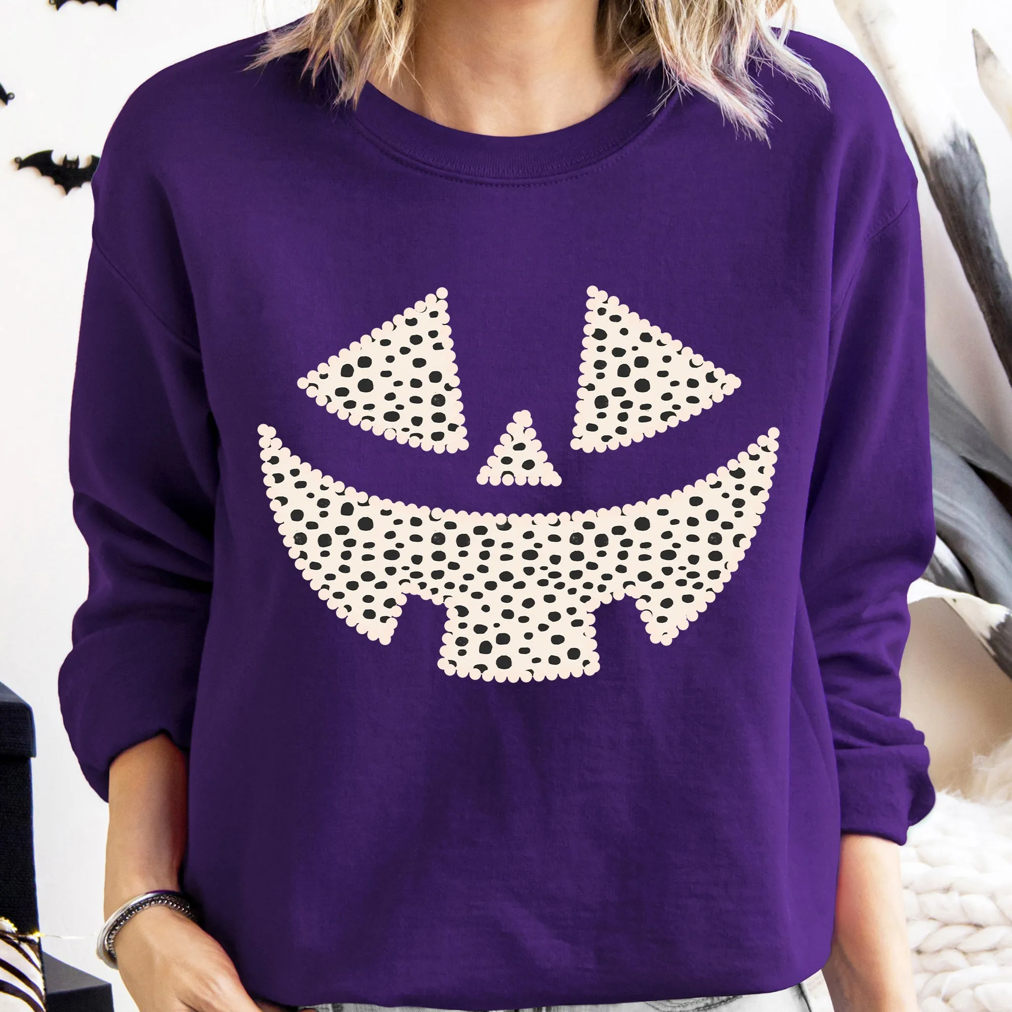 Polka Dot Jack-O-Lantern, Dalmatian, Pumpkin, Cute, Halloween, Spooky, Trick Or Treat Costume, Witch Sweatshirt sold by Refinery Number One product image thumbnail 5