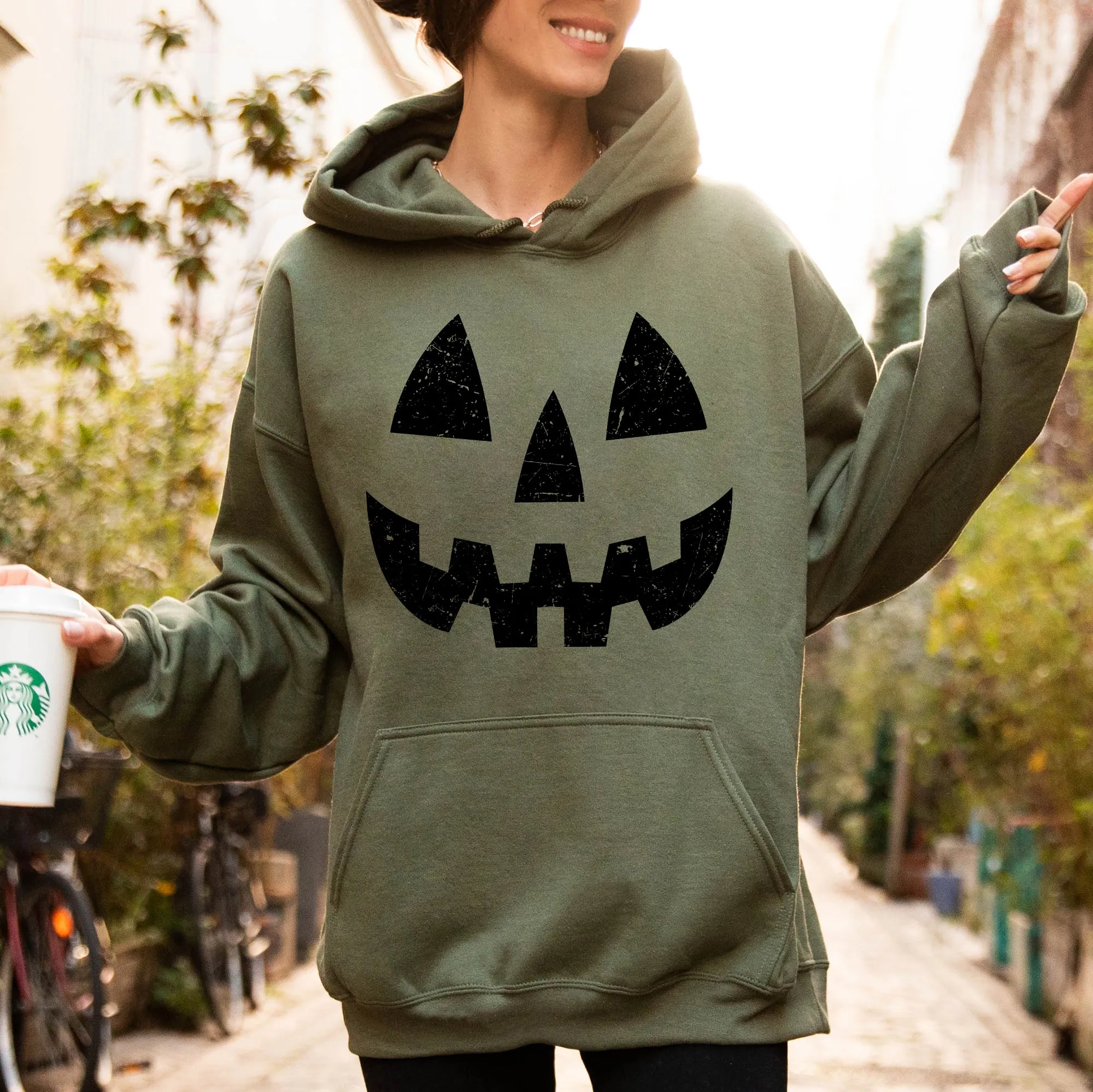 Jack-O-Lantern, Pumpkin, Cute, Halloween, Spooky, Trick Or Treat Costume, Witch Hoodie, Hooded Sweatshirt sold by Refinery Number One product image thumbnail 3