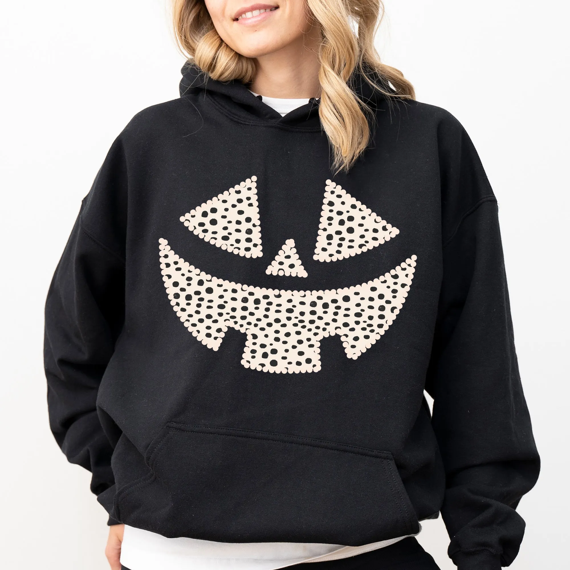 Polka Dot Jack-O-Lantern, Dalmatian, Pumpkin, Cute, Halloween, Spooky, Trick Or Treat Costume, Witch Hoodie, Hooded Sweatshirt sold by Refinery Number One product image thumbnail 3