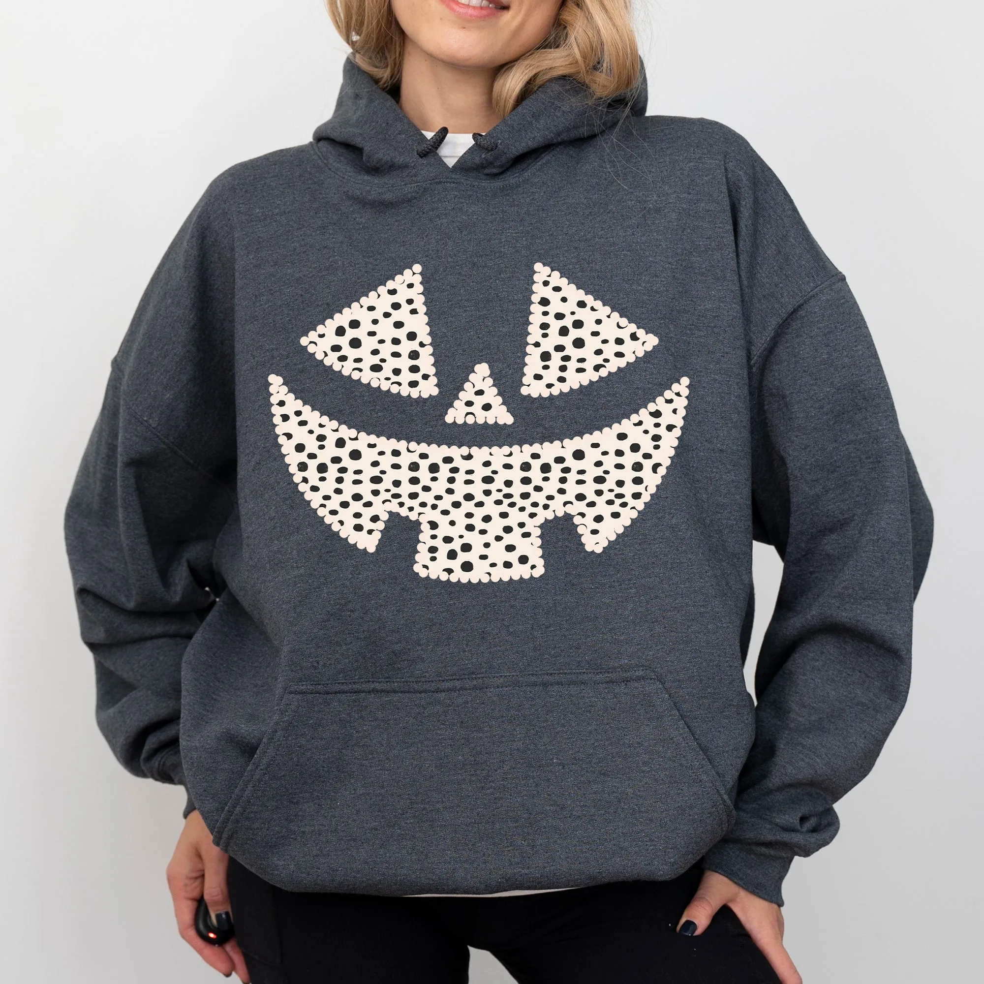 Polka Dot Jack-O-Lantern, Dalmatian, Pumpkin, Cute, Halloween, Spooky, Trick Or Treat Costume, Witch Hoodie, Hooded Sweatshirt sold by Refinery Number One