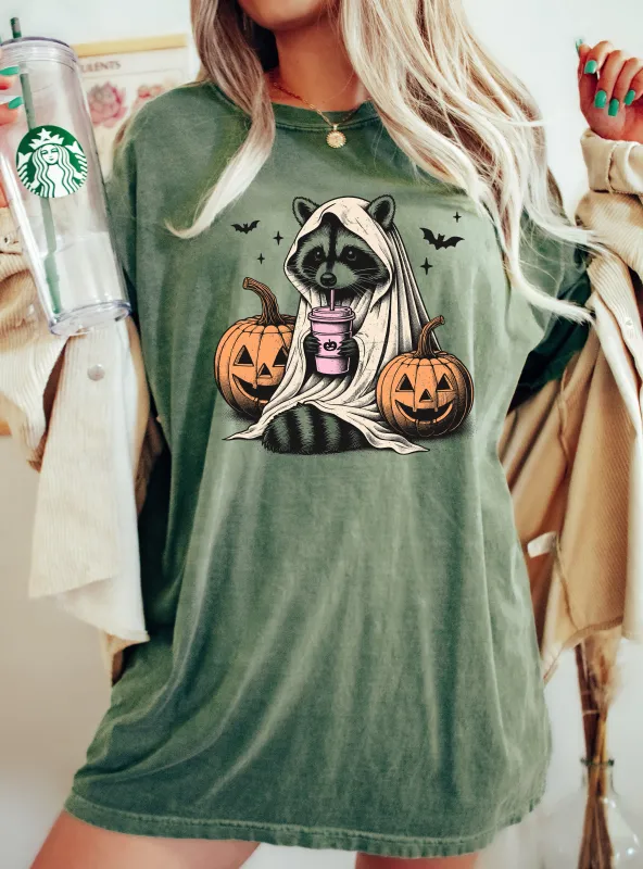 Racoon, Animal, Coffee Lovers, Farm, Ghost, Western, Witch, Aesthetic, Meme, Halloween, Costume, Tshirt Comfort Colors T-Shirt sold by Refinery Number One