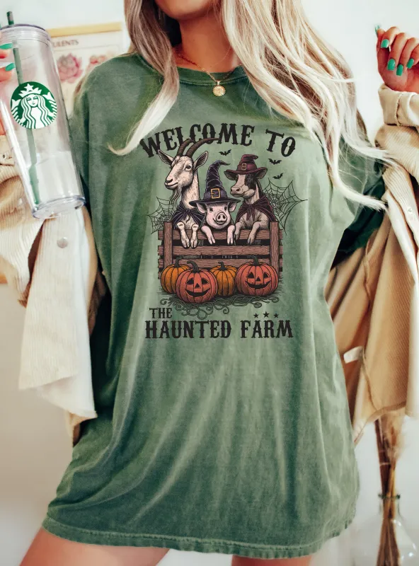 Haunted Farm, Animal Lover, Vintage, Farm, Ghost, Western, Witch, Aesthetic, Meme, Halloween, Costume, Tshirt Comfort Colors T-Shirt sold by Refinery Number One