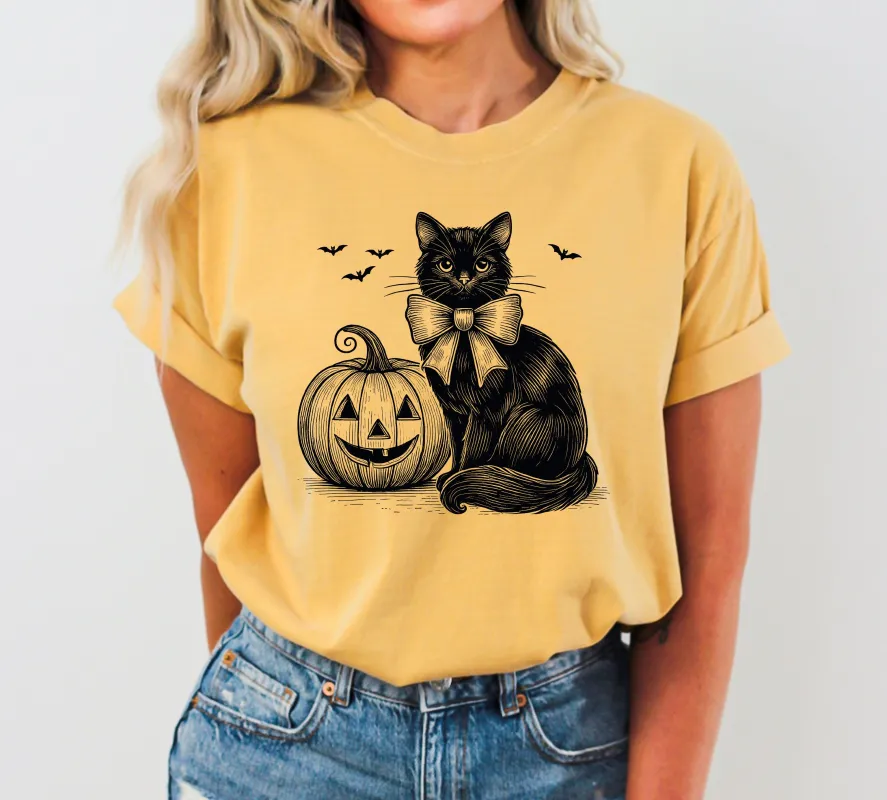 Black Cat, Pumpkin, Animal Lover, Vintage, Ghost, Western, Witch, Aesthetic, Meme, Halloween, Costume, Tshirt Comfort Colors T-Shirt sold by Refinery Number One