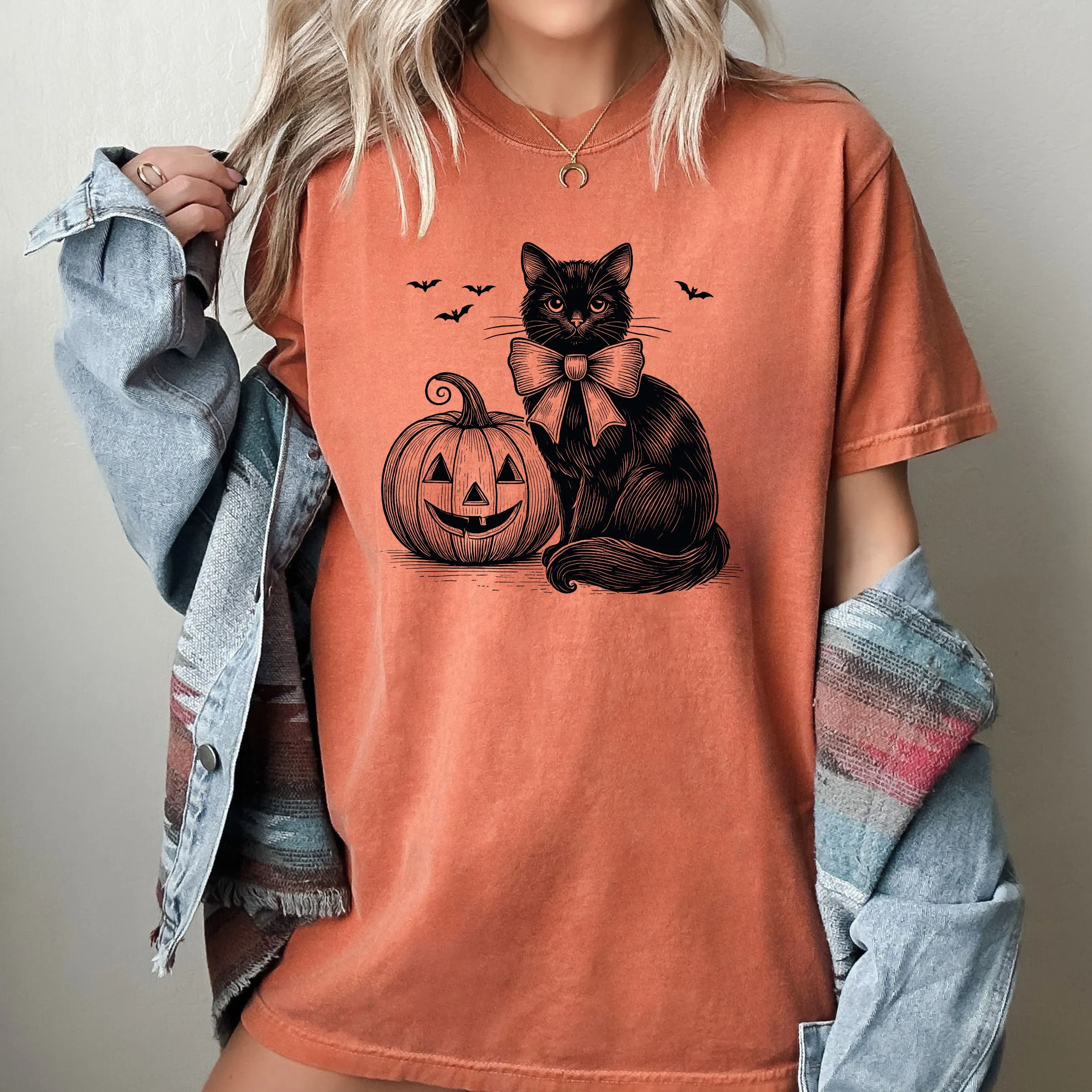 Black Cat, Pumpkin, Animal Lover, Vintage, Ghost, Western, Witch, Aesthetic, Meme, Halloween, Costume, Tshirt Comfort Colors T-Shirt sold by Refinery Number One product image thumbnail 2