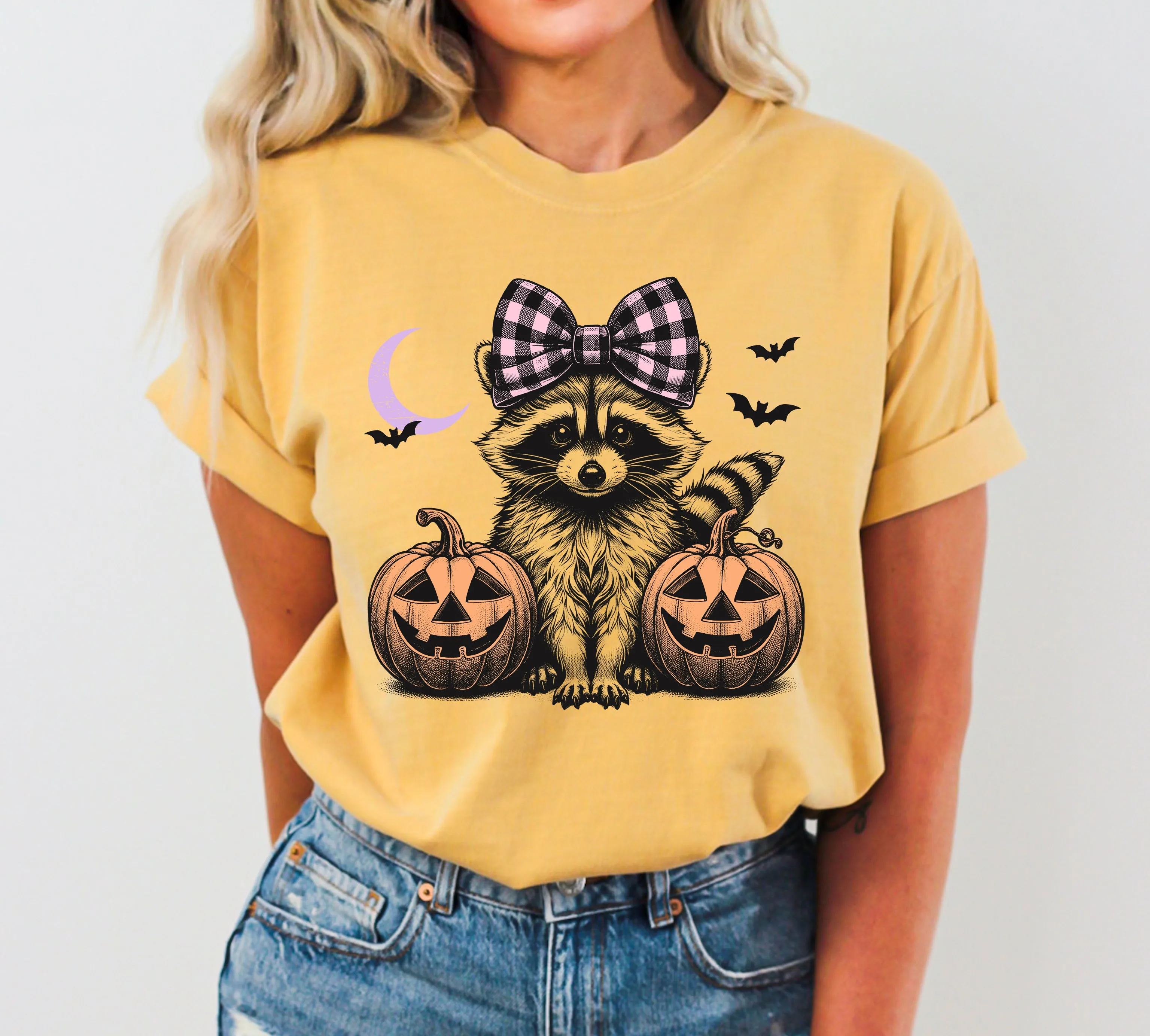 Cute Racoon, Hair Bow, Pumpkin, Vintage, Ghost, Western, Witch, Aesthetic, Meme, Halloween, Costume, Tshirt Comfort Colors T-Shirt sold by Refinery Number One