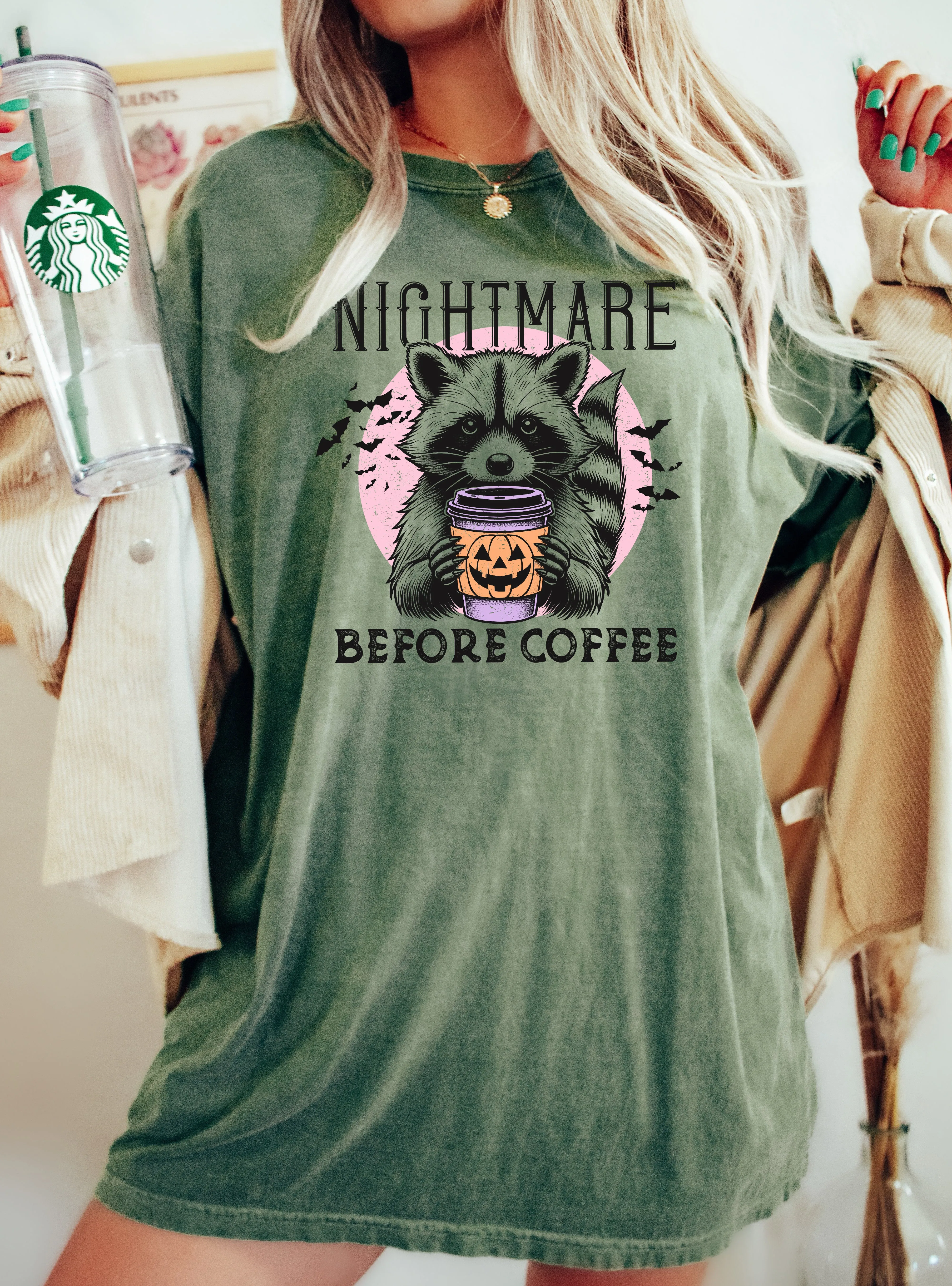 Raccoon, Nightmare Before Coffee, Western, Witch, Aesthetic, Meme, Halloween, Costume, Tshirt Comfort Colors T-Shirt sold by Refinery Number One product image thumbnail 5