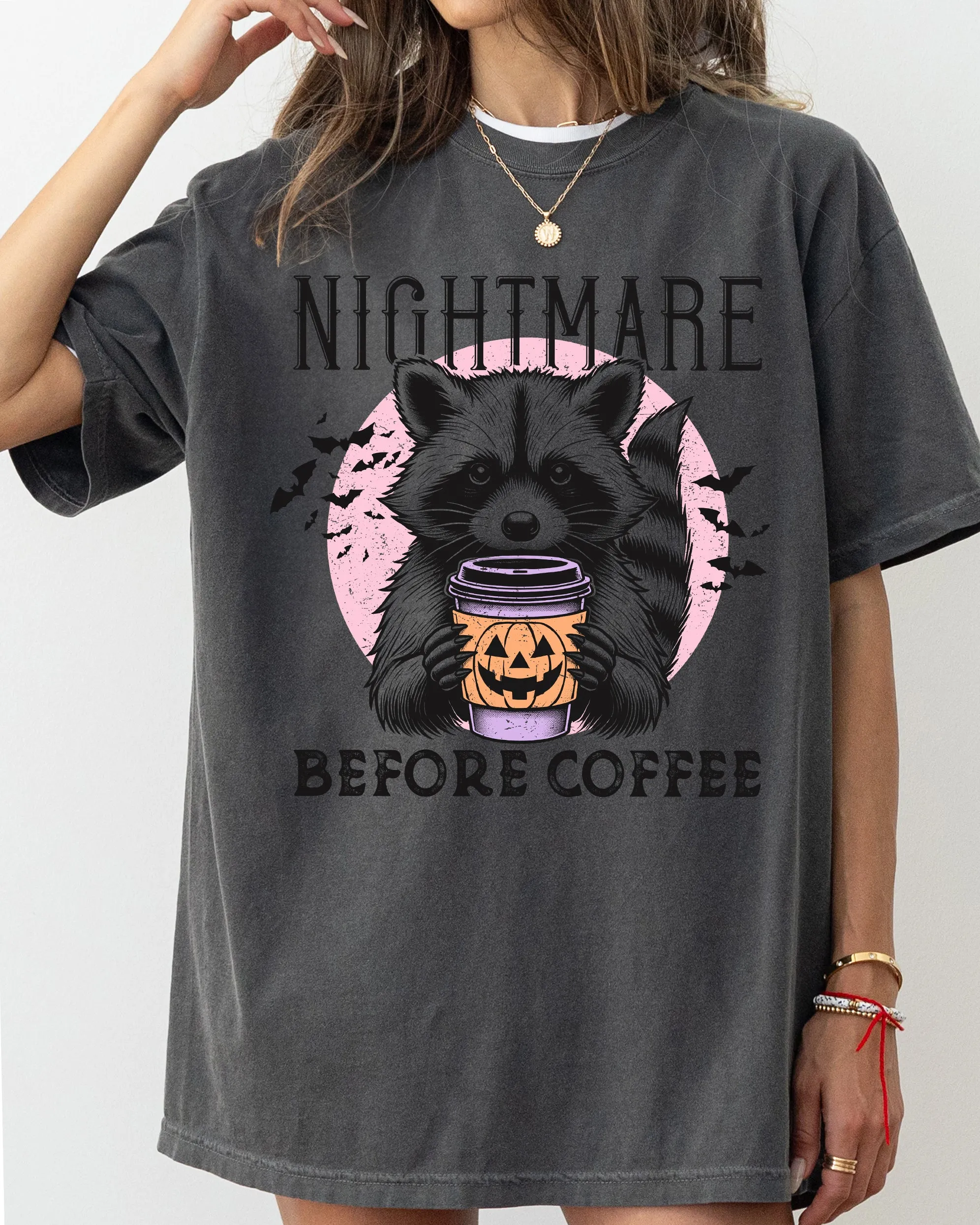 Raccoon, Nightmare Before Coffee, Western, Witch, Aesthetic, Meme, Halloween, Costume, Tshirt Comfort Colors T-Shirt sold by Refinery Number One product image thumbnail 3
