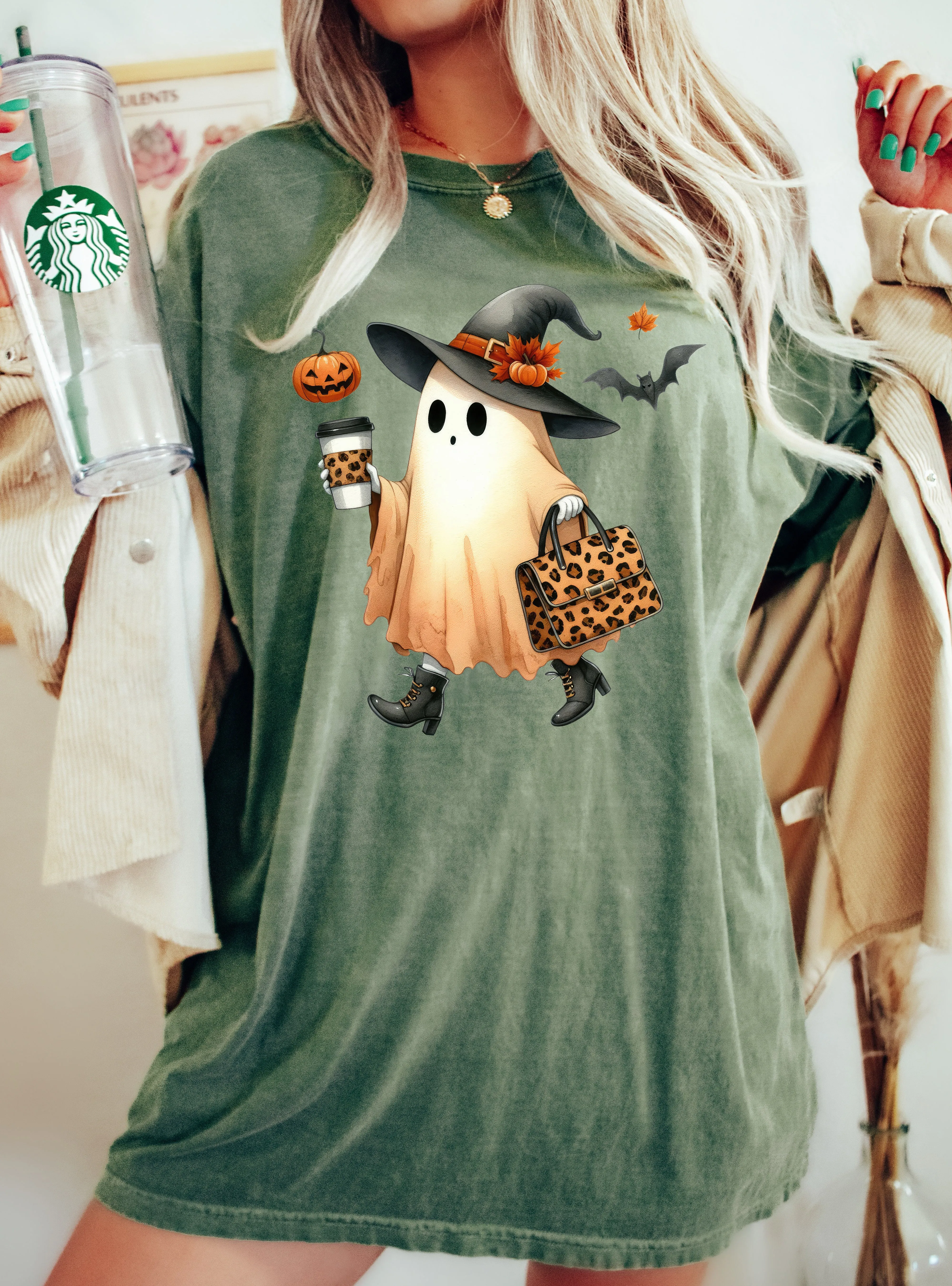 Fancy Ghost, Coffee, Pumpkin Spice, Vintage, Western, Witch, Aesthetic, Meme, Halloween, Costume, Tshirt Comfort Colors T-Shirt sold by Refinery Number One