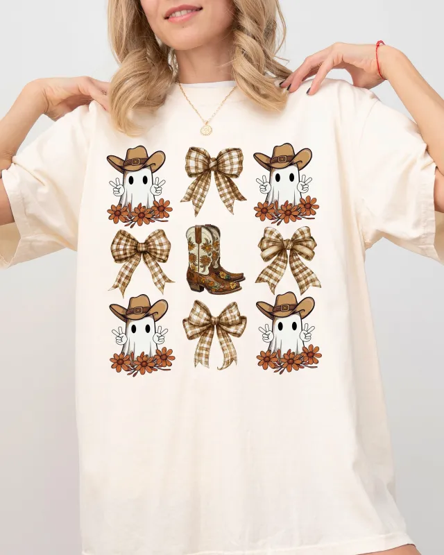 Cowboy Ghost, Bow, Ribbon, Western, Witch, Aesthetic, Meme, Halloween, Costume, Tshirt Comfort Colors T-Shirt sold by Refinery Number One