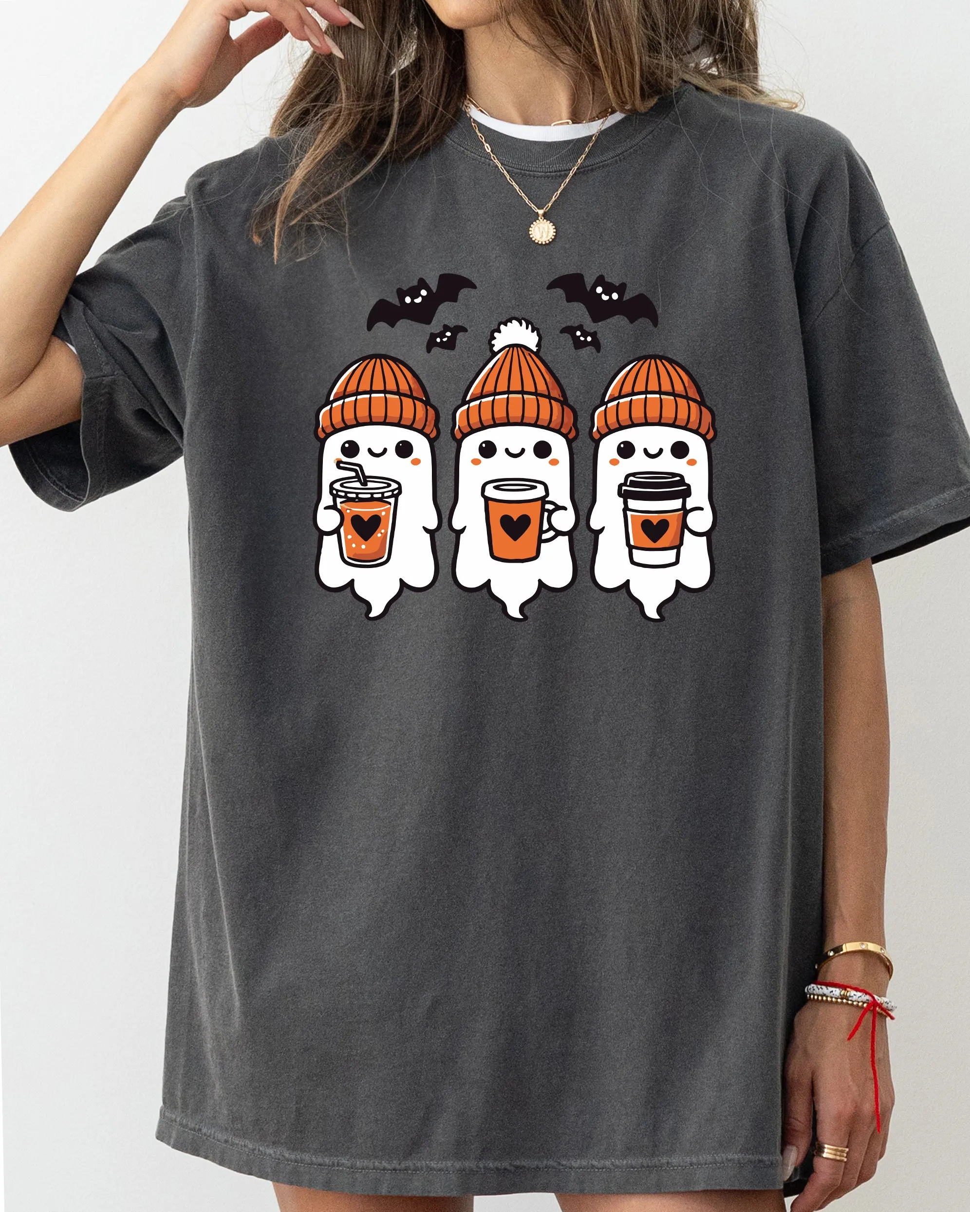Cute Coffee Lover Ghosts, Western, Witch, Aesthetic, Meme, Halloween, Costume, Tshirt Comfort Colors T-Shirt sold by Refinery Number One product image thumbnail 2