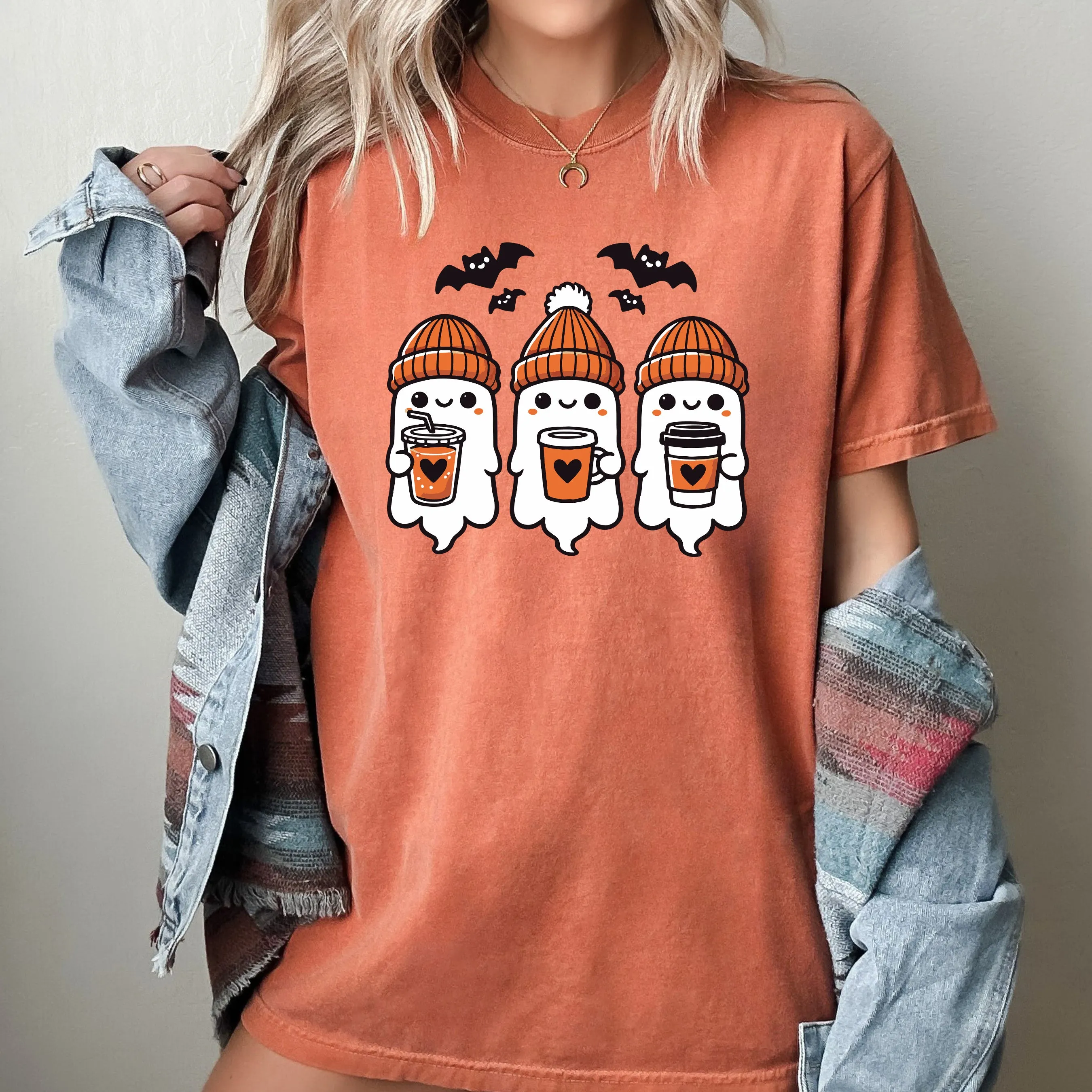 Cute Coffee Lover Ghosts, Western, Witch, Aesthetic, Meme, Halloween, Costume, Tshirt Comfort Colors T-Shirt sold by Refinery Number One