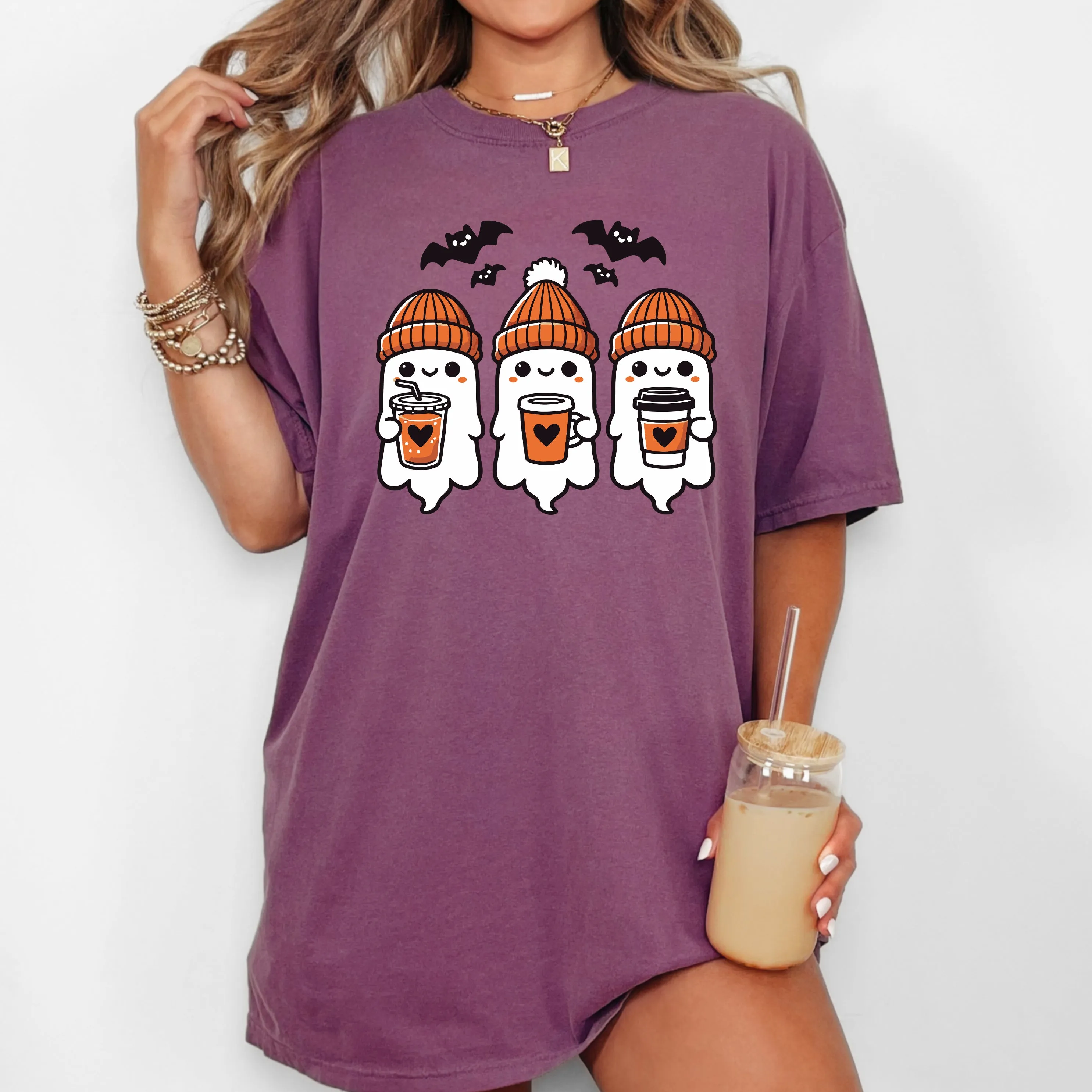 Cute Coffee Lover Ghosts, Western, Witch, Aesthetic, Meme, Halloween, Costume, Tshirt Comfort Colors T-Shirt sold by Refinery Number One product image thumbnail 4