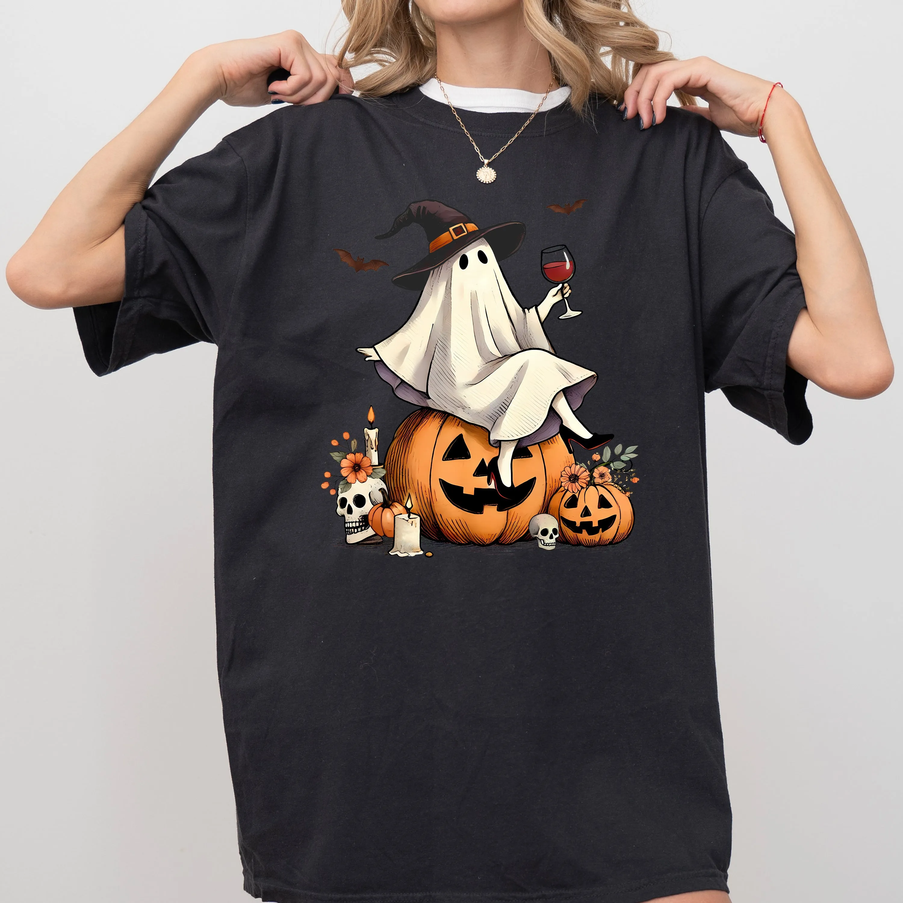 Ghost on Pumpkin, Wine, Western, Witch, Aesthetic, Meme, Halloween, Costume, Tshirt Comfort Colors T-Shirt sold by Refinery Number One product image thumbnail 4