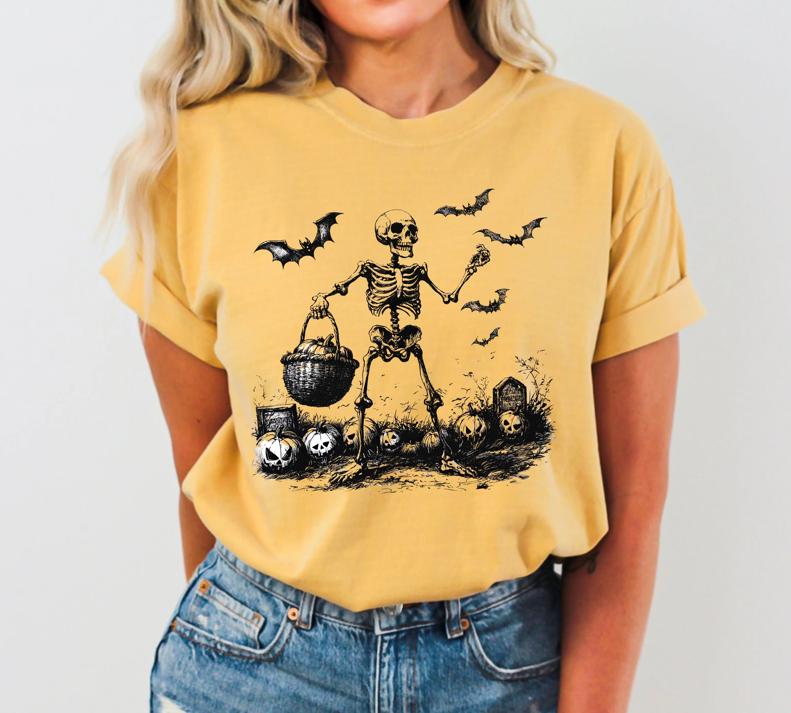 Skeleton, Ghost, Pumpkin Patch, Vintage, Western, Witch, Aesthetic, Meme, Halloween, Costume, Tshirt Comfort Colors T-Shirt sold by Refinery Number One product image thumbnail 3