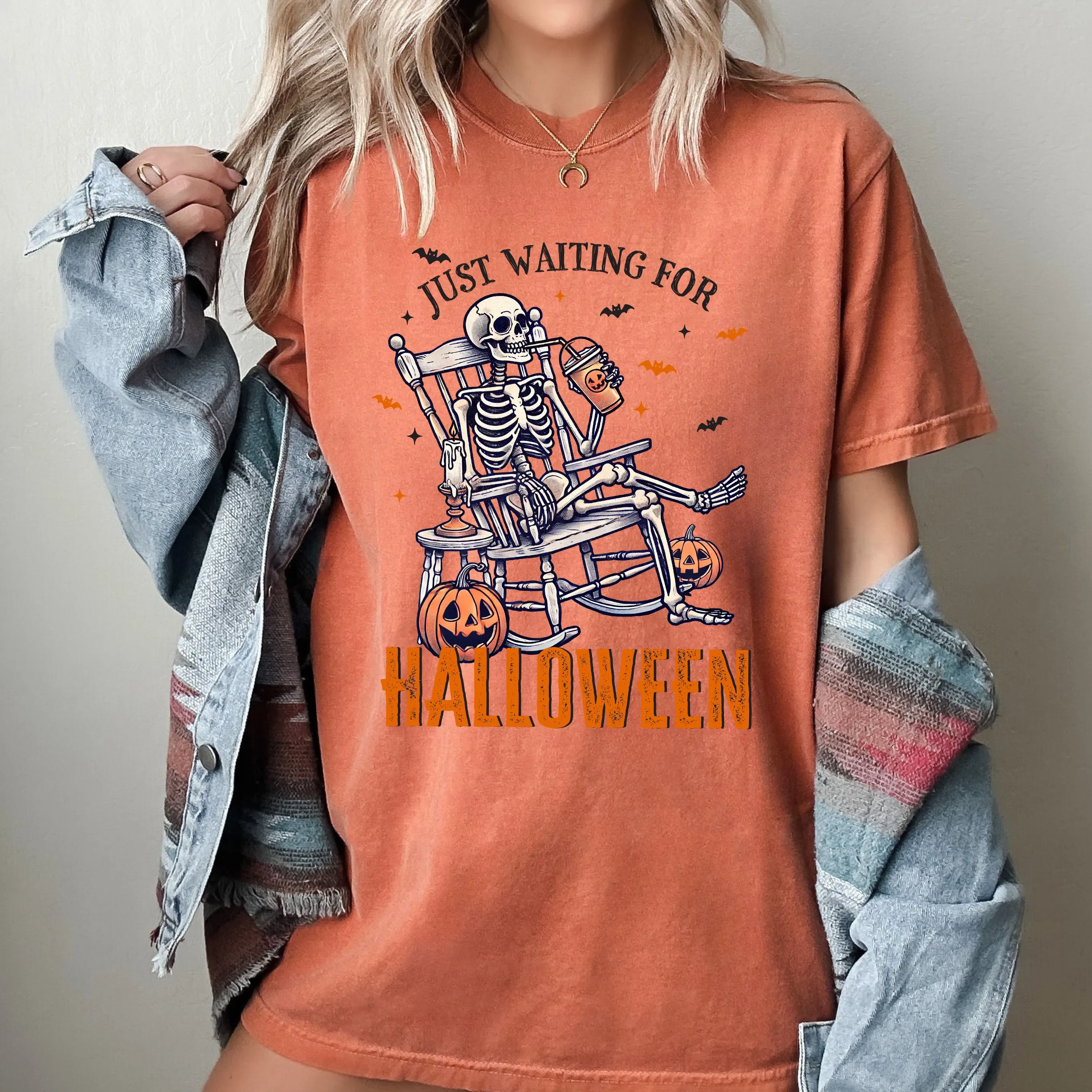 Just Waiting for Halloween, Skeleton, Vintage, Western, Witch, Aesthetic, Meme, Halloween, Costume, Tshirt Comfort Colors T-Shirt sold by Refinery Number One product image thumbnail 3