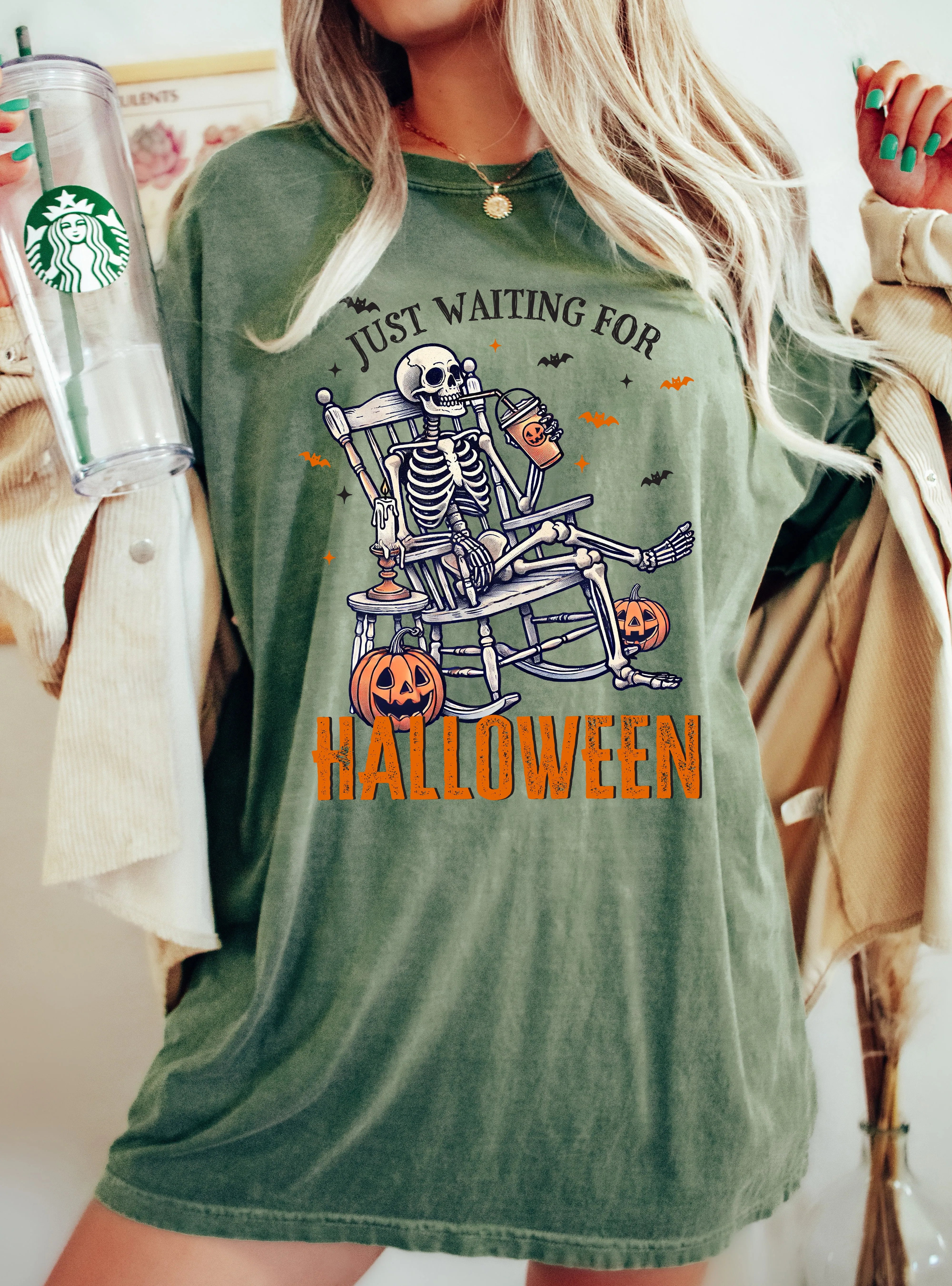 Just Waiting for Halloween, Skeleton, Vintage, Western, Witch, Aesthetic, Meme, Halloween, Costume, Tshirt Comfort Colors T-Shirt sold by Refinery Number One