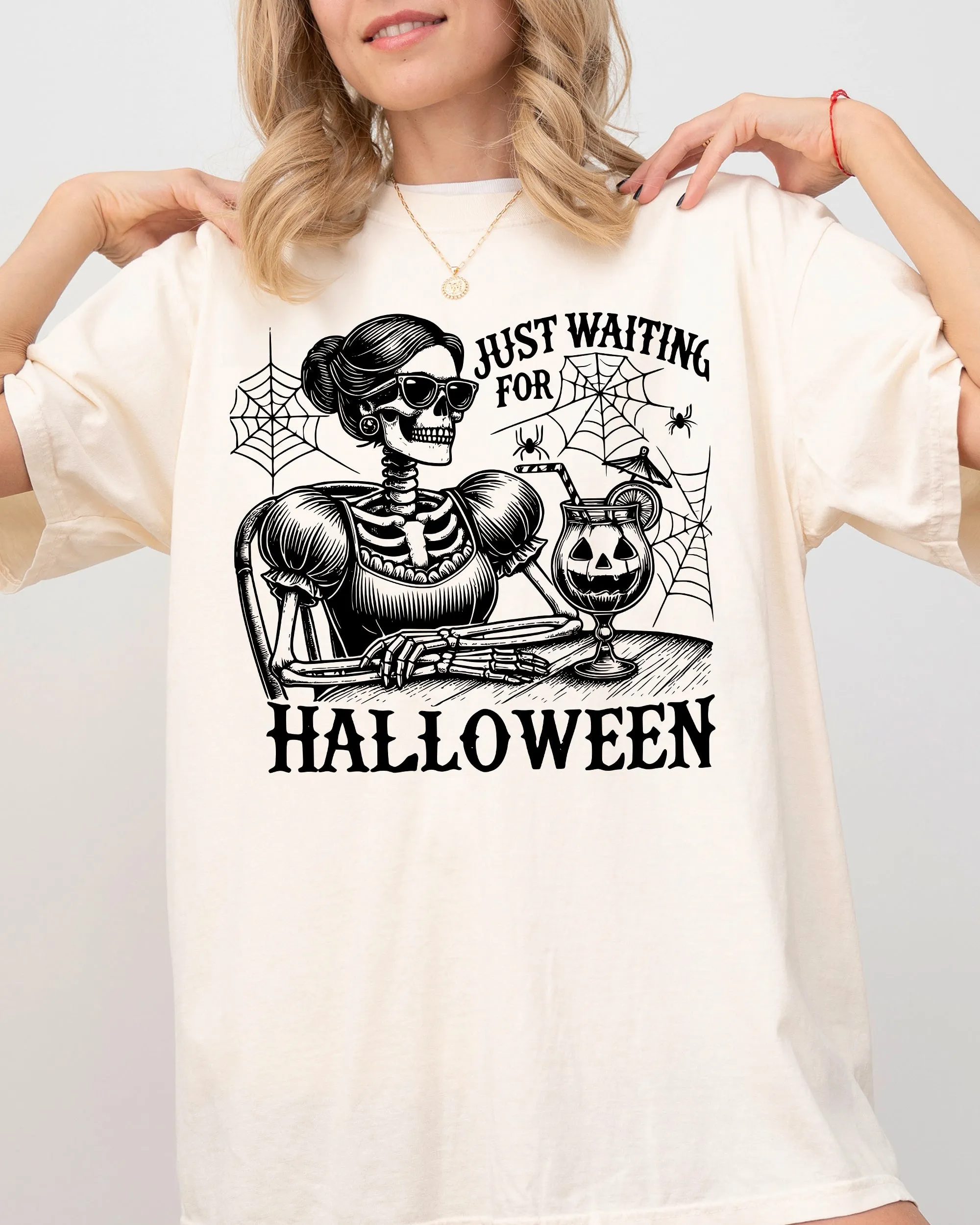 Just Waiting for Halloween, Skeleton Lady, Vintage, Western, Witch, Aesthetic, Meme, Halloween, Costume, Tshirt Comfort Colors T-Shirt sold by Refinery Number One product image thumbnail 2