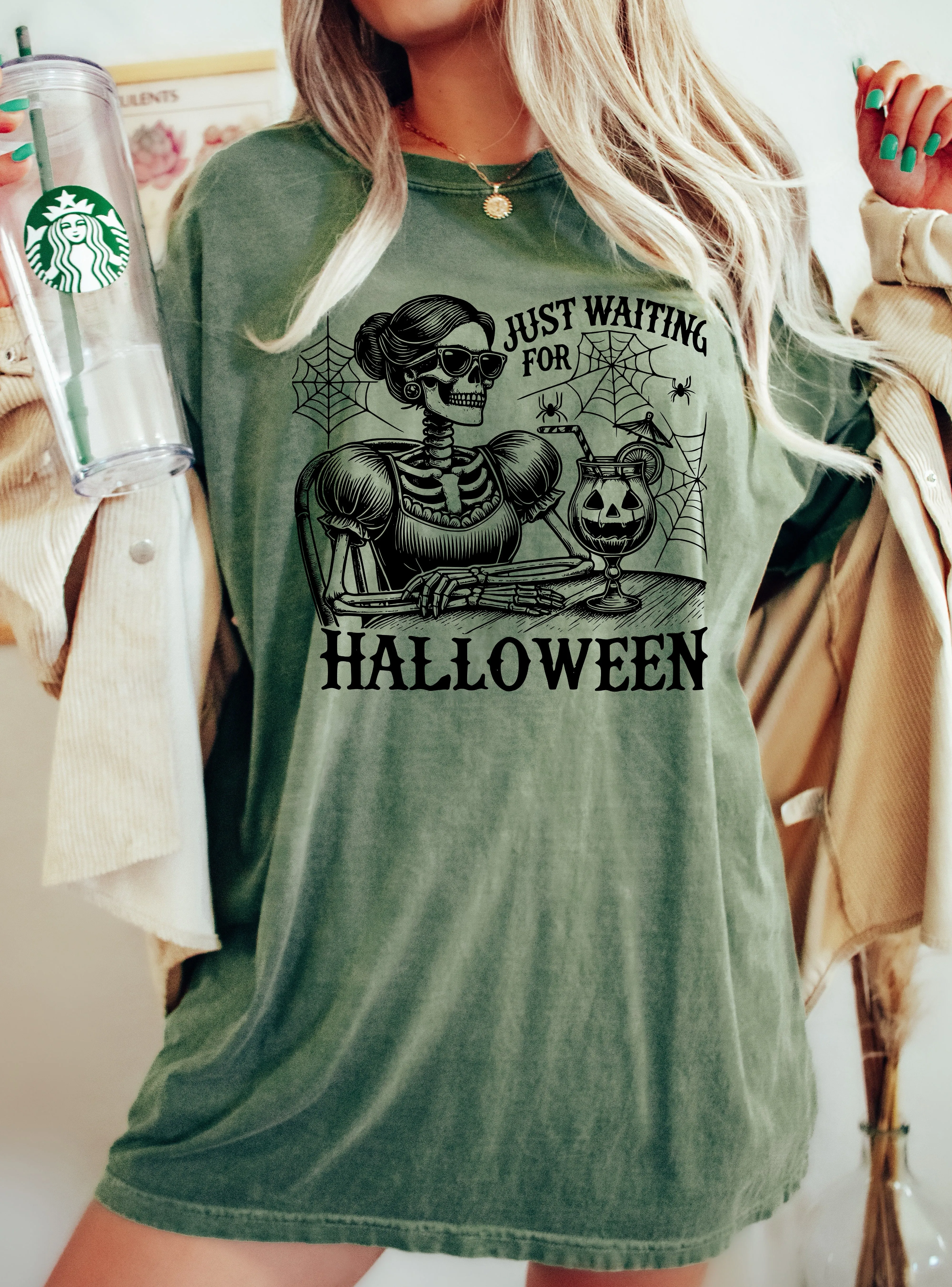 Just Waiting for Halloween, Skeleton Lady, Vintage, Western, Witch, Aesthetic, Meme, Halloween, Costume, Tshirt Comfort Colors T-Shirt sold by Refinery Number One product image thumbnail 5