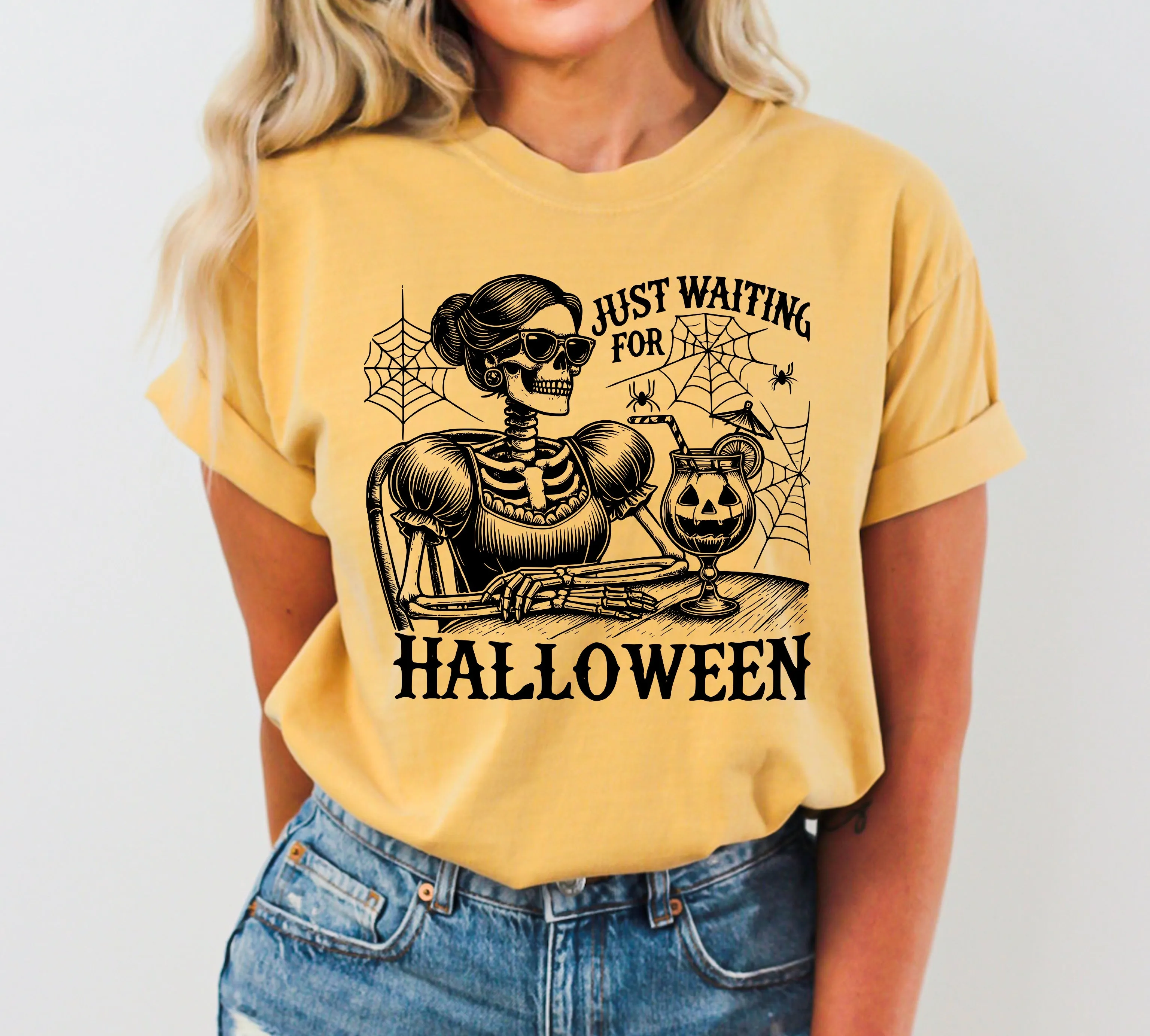 Just Waiting for Halloween, Skeleton Lady, Vintage, Western, Witch, Aesthetic, Meme, Halloween, Costume, Tshirt Comfort Colors T-Shirt sold by Refinery Number One product image thumbnail 3