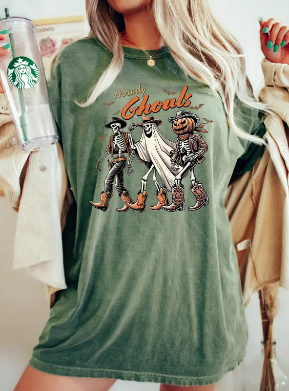 Howdy Ghouls, Cowboy, Skeleton, Vintage, Western, Witch, Aesthetic, Meme, Halloween, Costume, Tshirt Comfort Colors T-Shirt sold by Refinery Number One