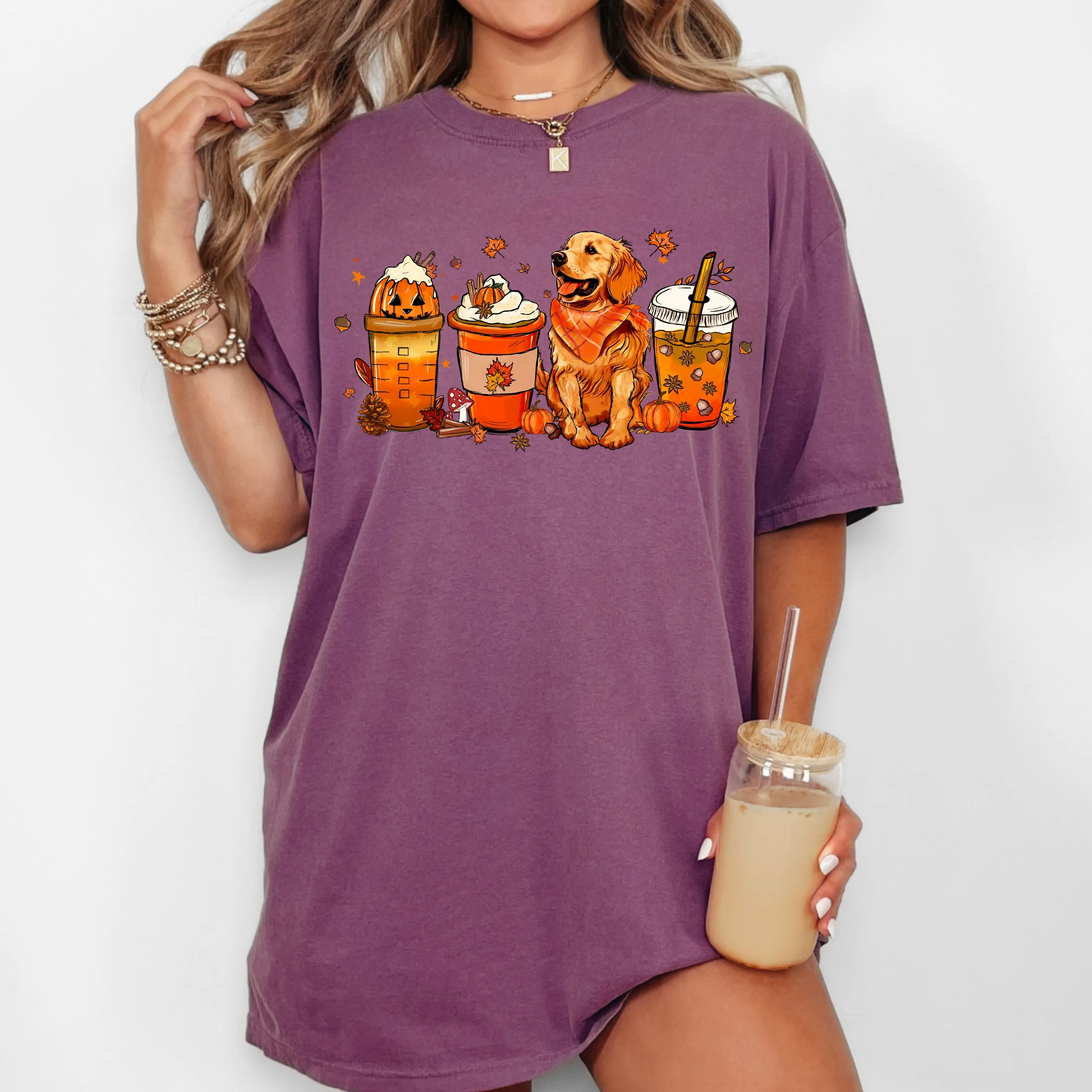 Coffee Lover, Dog, Golden Retriever, Pumpkin, Skeleton, Vintage, Western, Witch, Aesthetic, Meme, Halloween, Costume, Tshirt Comfort Colors T-Shirt sold by Refinery Number One product image thumbnail 2
