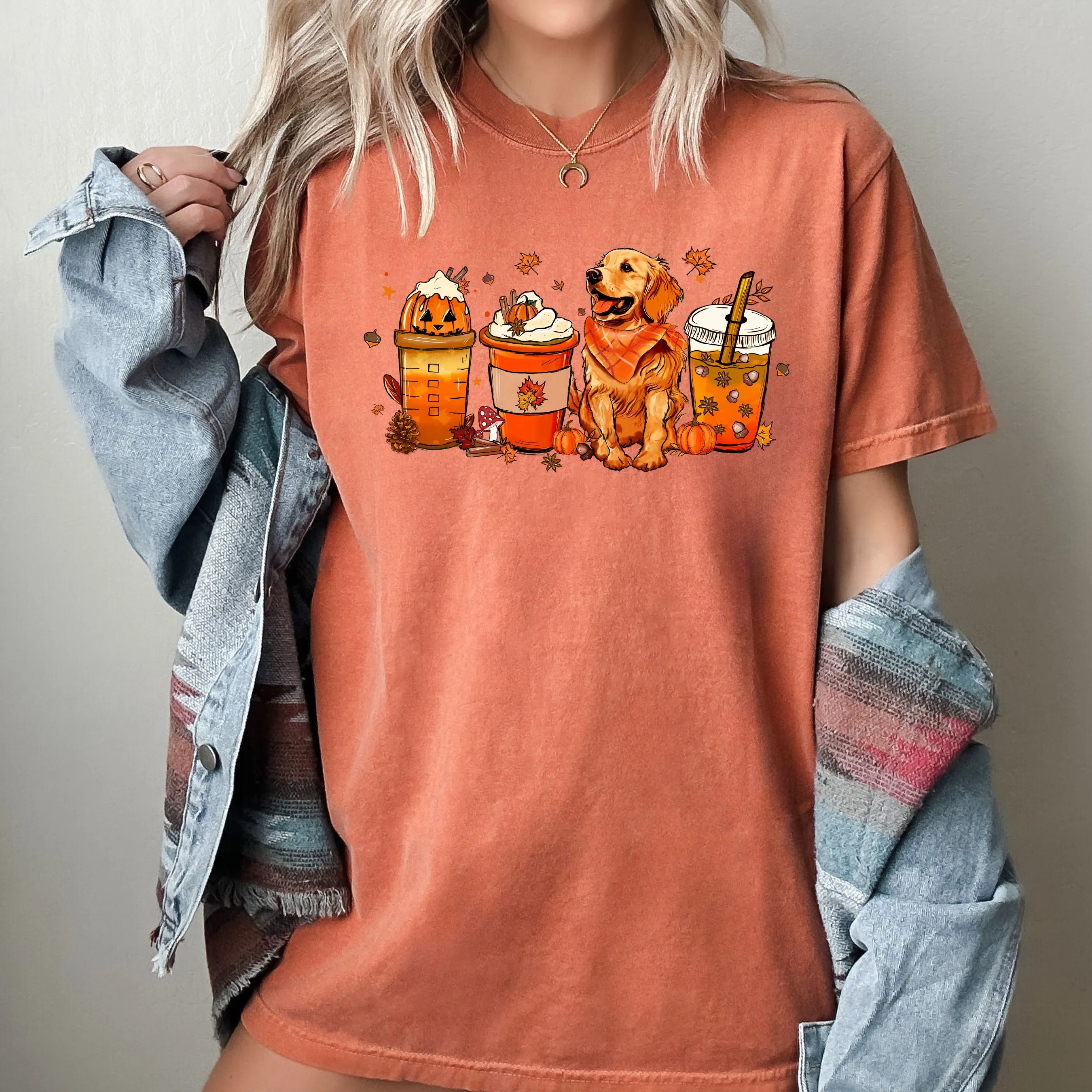Coffee Lover, Dog, Golden Retriever, Pumpkin, Skeleton, Vintage, Western, Witch, Aesthetic, Meme, Halloween, Costume, Tshirt Comfort Colors T-Shirt sold by Refinery Number One
