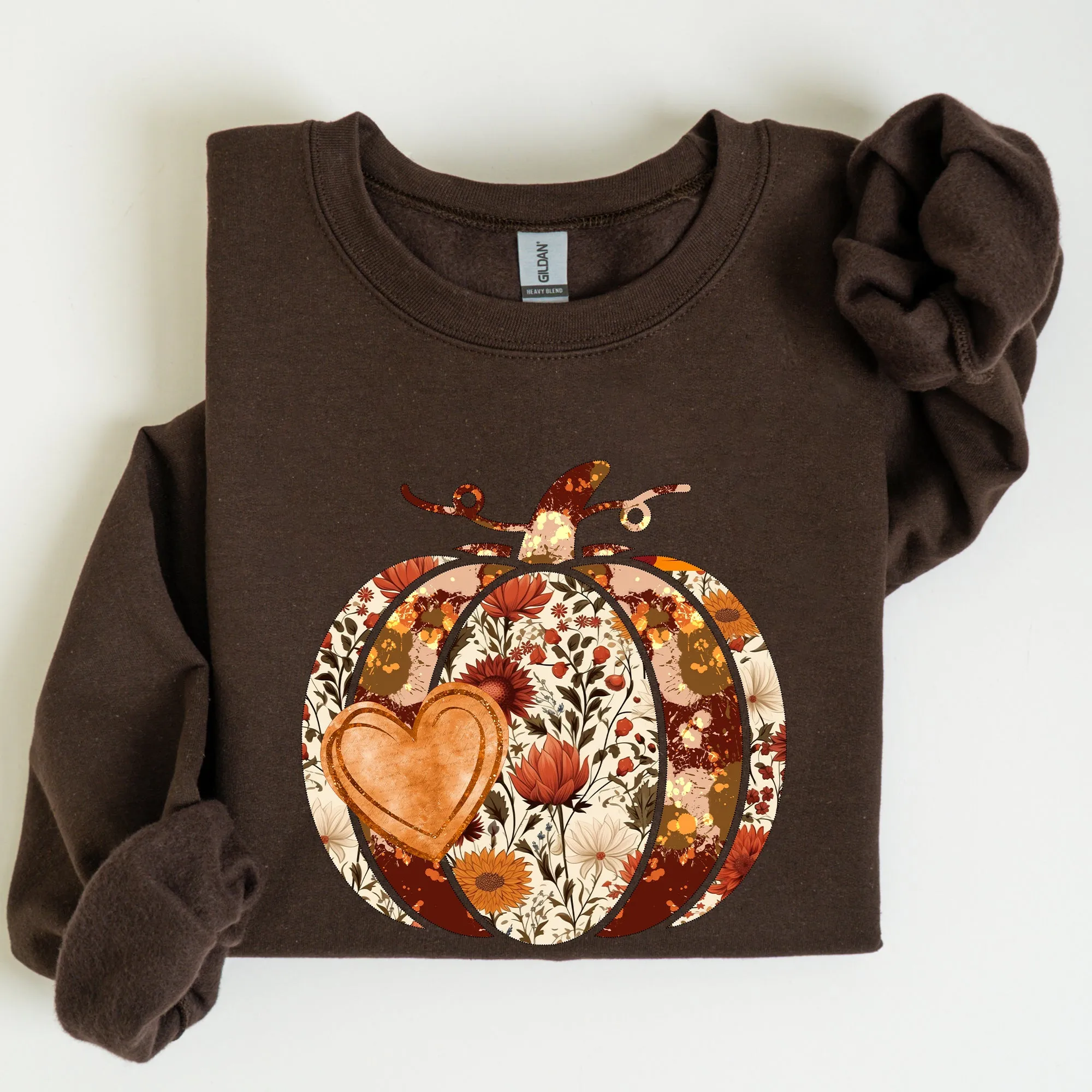 Pumpkin, Heart, Love, Thanksgiving, Fall, Autumn, Halloween, Flower, Floral Sweatshirt sold by Refinery Number One product image thumbnail 2
