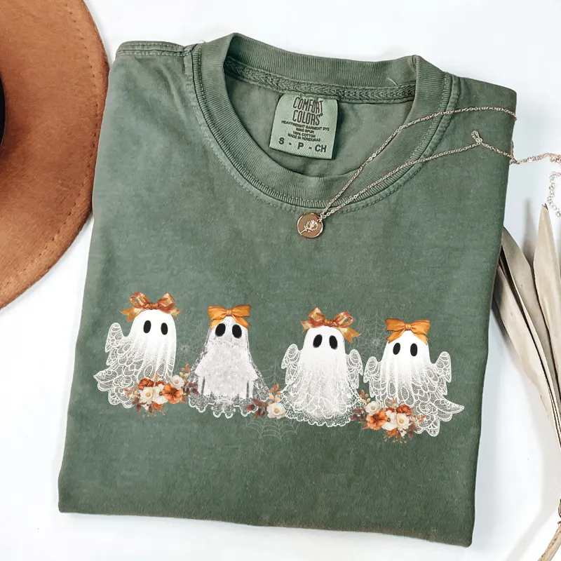 Cute Ghosts, Lace, Halloween, Girly, Coquette, Bow, Ribbon, Spooky Tshirt Comfort Colors T-Shirt sold by Refinery Number One