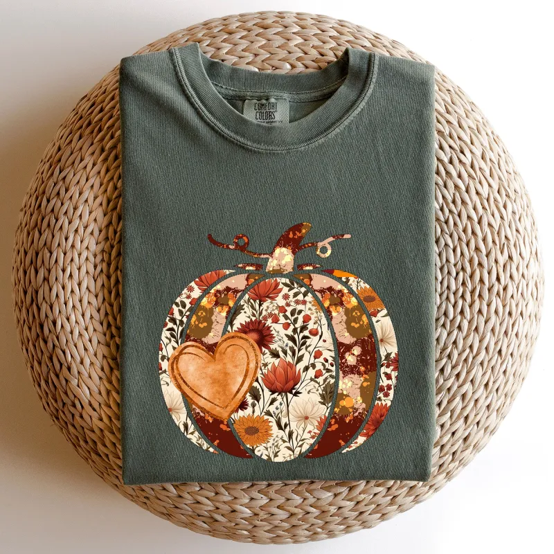Pumpkin, Heart, Love, Thanksgiving, Fall, Autumn, Halloween, Flower, Floral Tshirt Comfort Colors T-Shirt sold by Refinery Number One