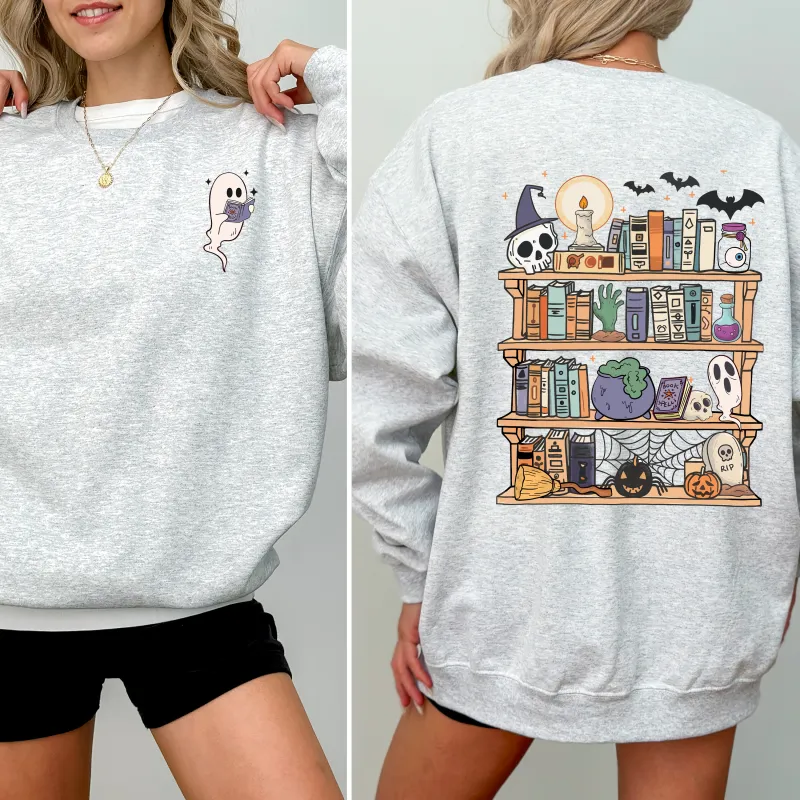Reading Ghost, Halloween, Library, Spooky, Front and Back, Teacher, Boo, Cute Sweatshirt sold by Refinery Number One