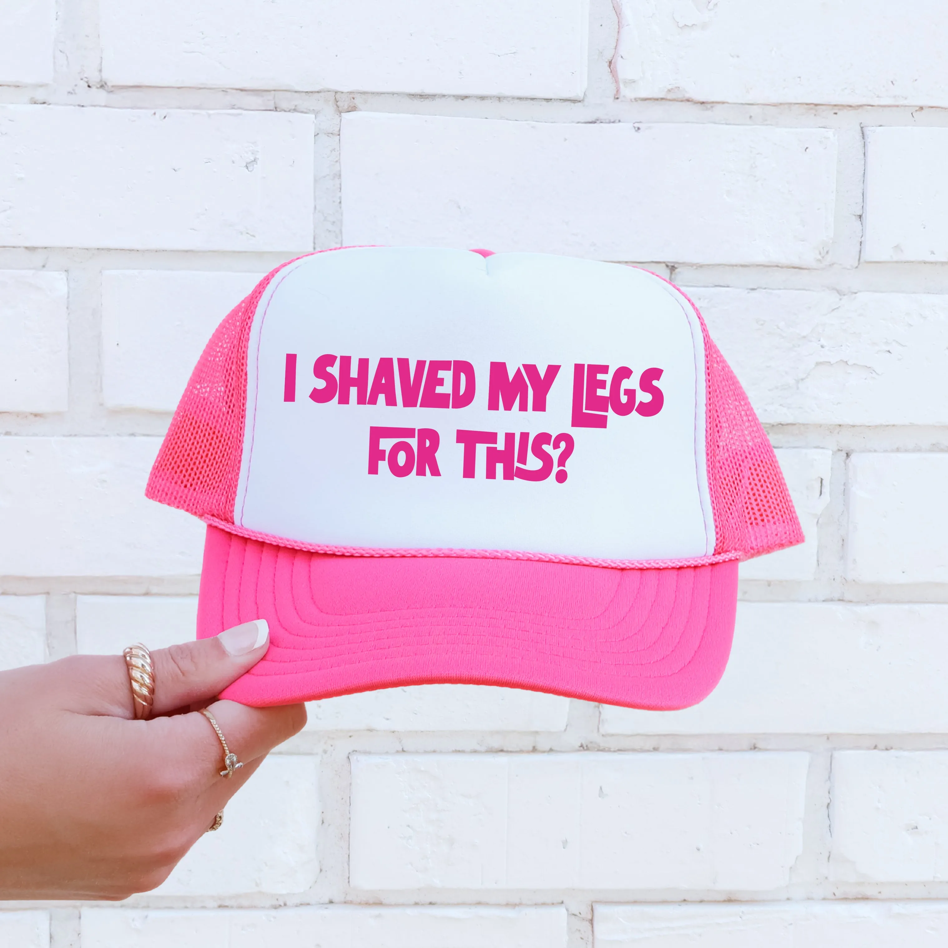 I Shaved My Legs for This, Sassy, Funny, Bright Pink Snapback Trucker Hat sold by Refinery Number One product image thumbnail 2