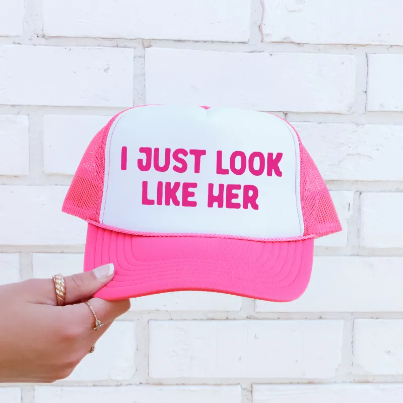 I Just Look Like Her, Sassy, Funny, Bright Pink Snapback Trucker Hat sold by Refinery Number One