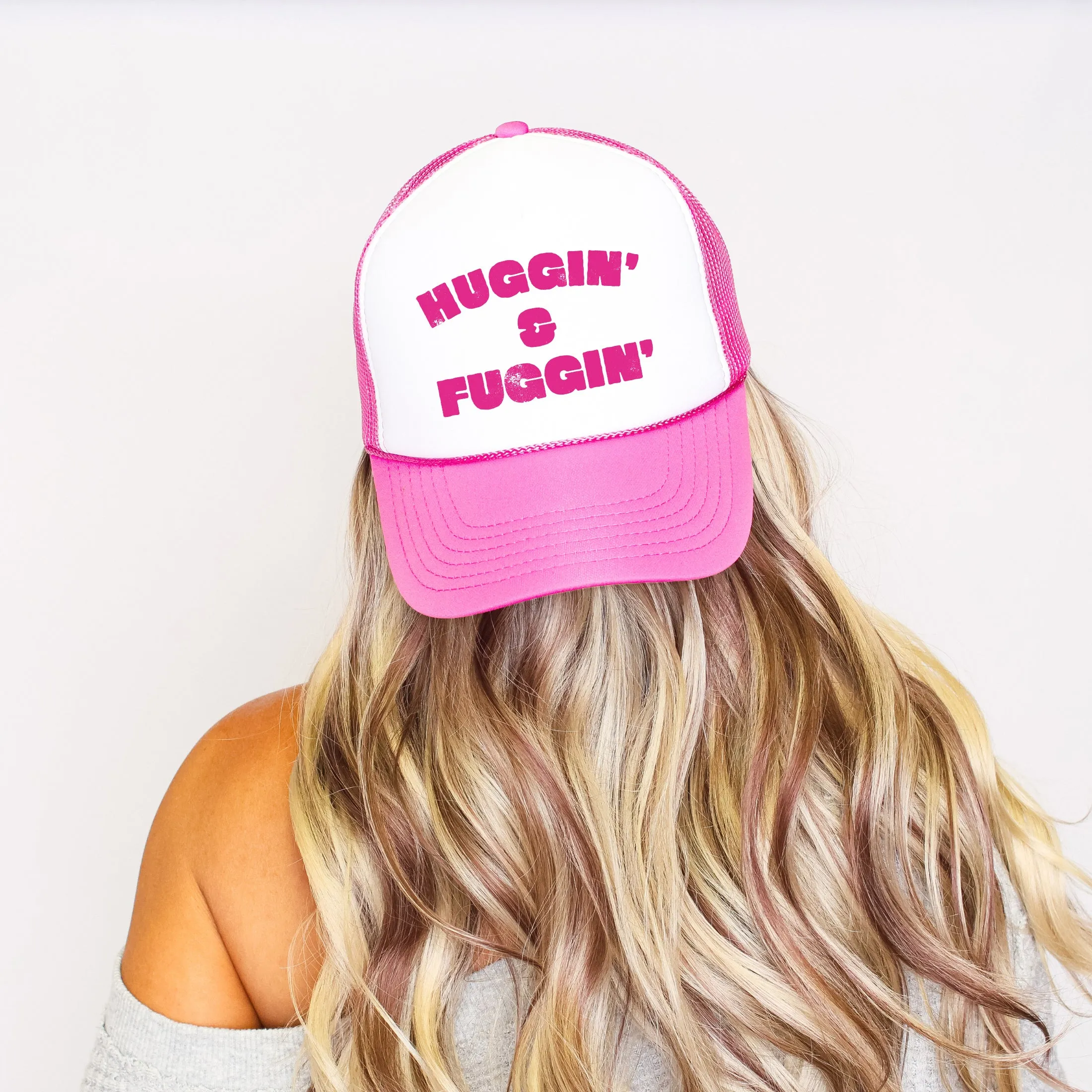 Huggin and Fuggin, Sassy, Funny, Bright Pink Snapback Trucker Hat sold by Refinery Number One product image thumbnail 3