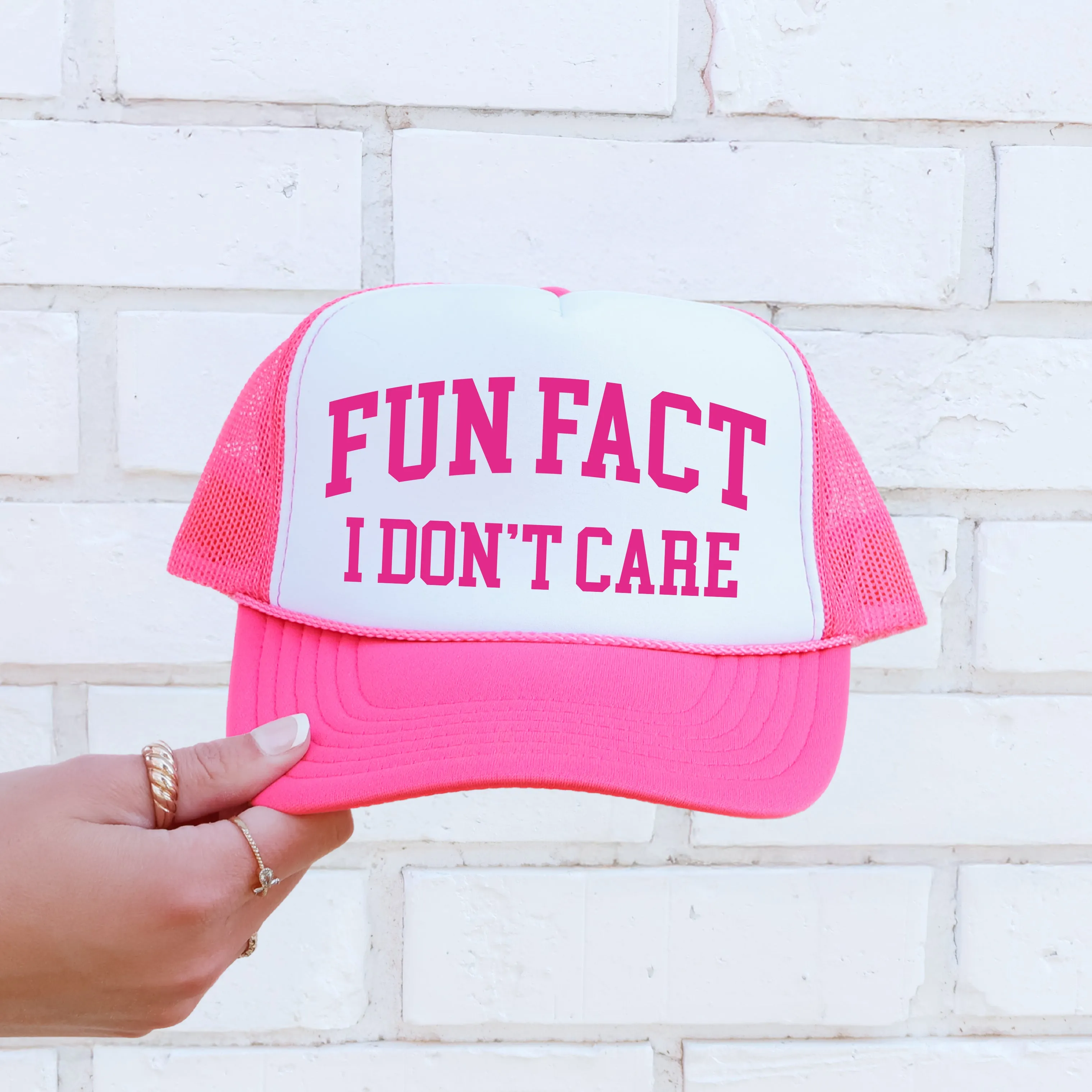 Fun Fact, I Don't Care, Sassy, Funny, Bright Pink Snapback Trucker Hat sold by Refinery Number One product image thumbnail 2